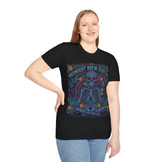 Midnight Brew Sentinel T-Shirt — Skeleton Coffee Lover Graphic Tee