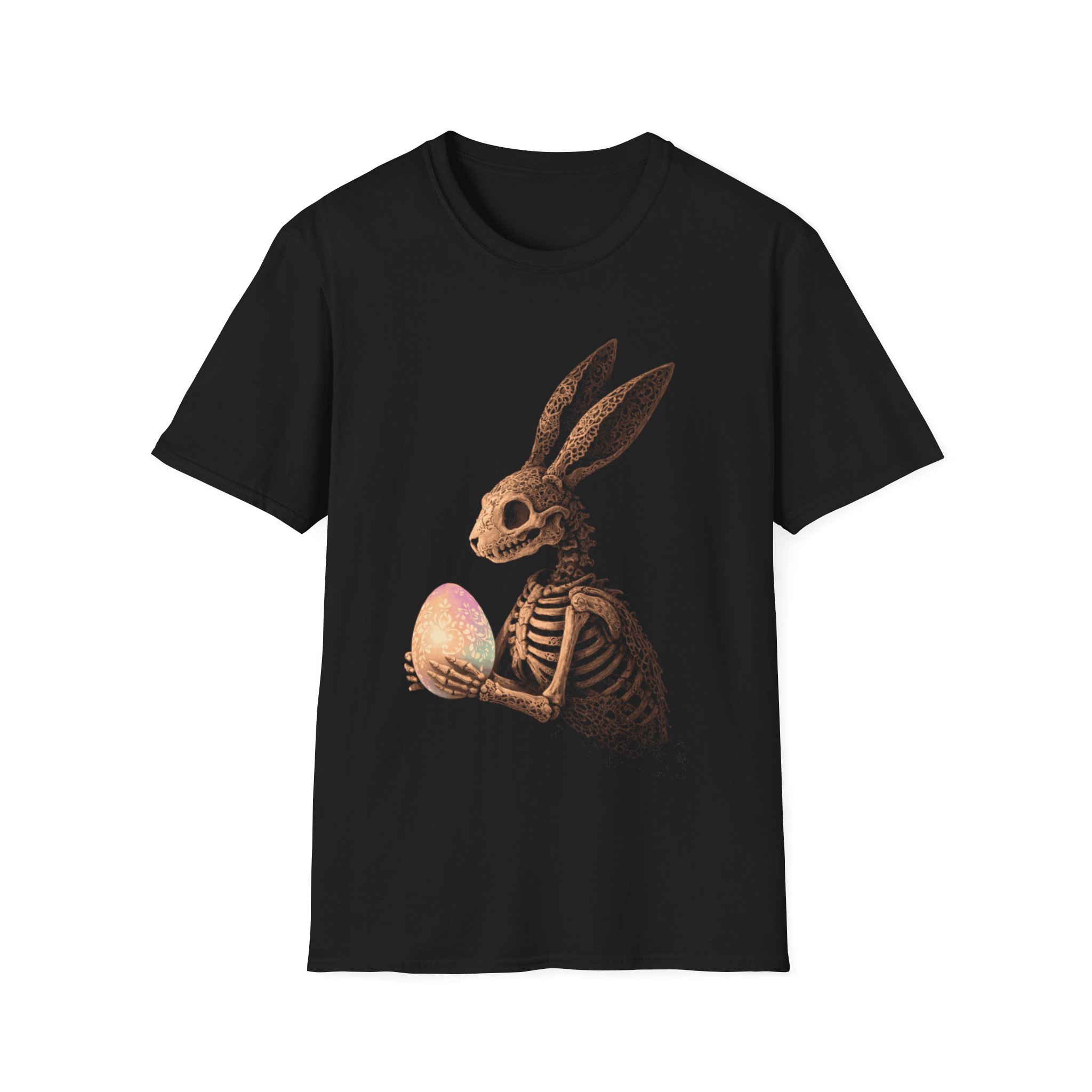 T-Shirt — Skeletal Easter Bunny Holding Iridescent Egg - Image 3