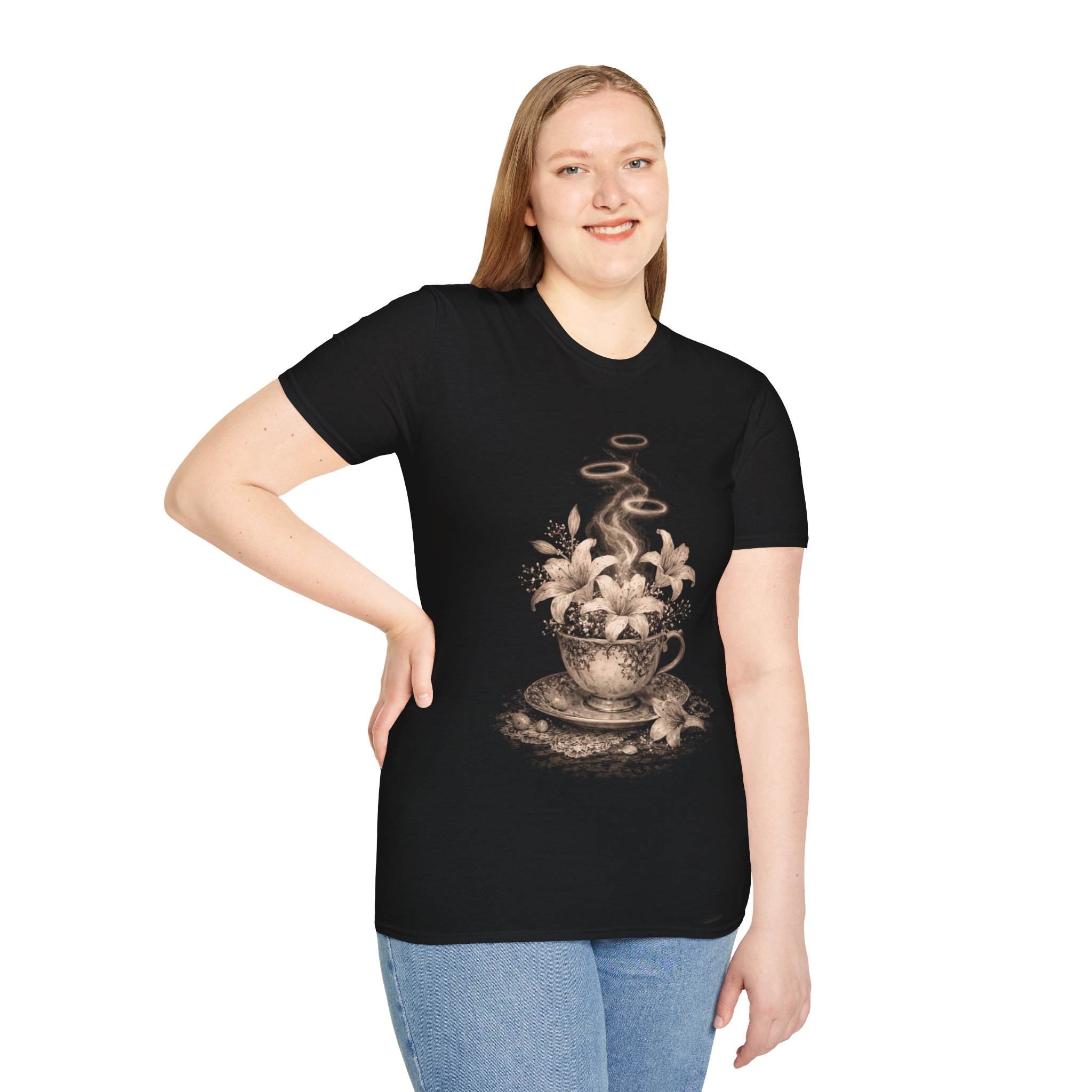Tea Cup Floral T-Shirt — Vintage Steaming Teacup with Lilies
