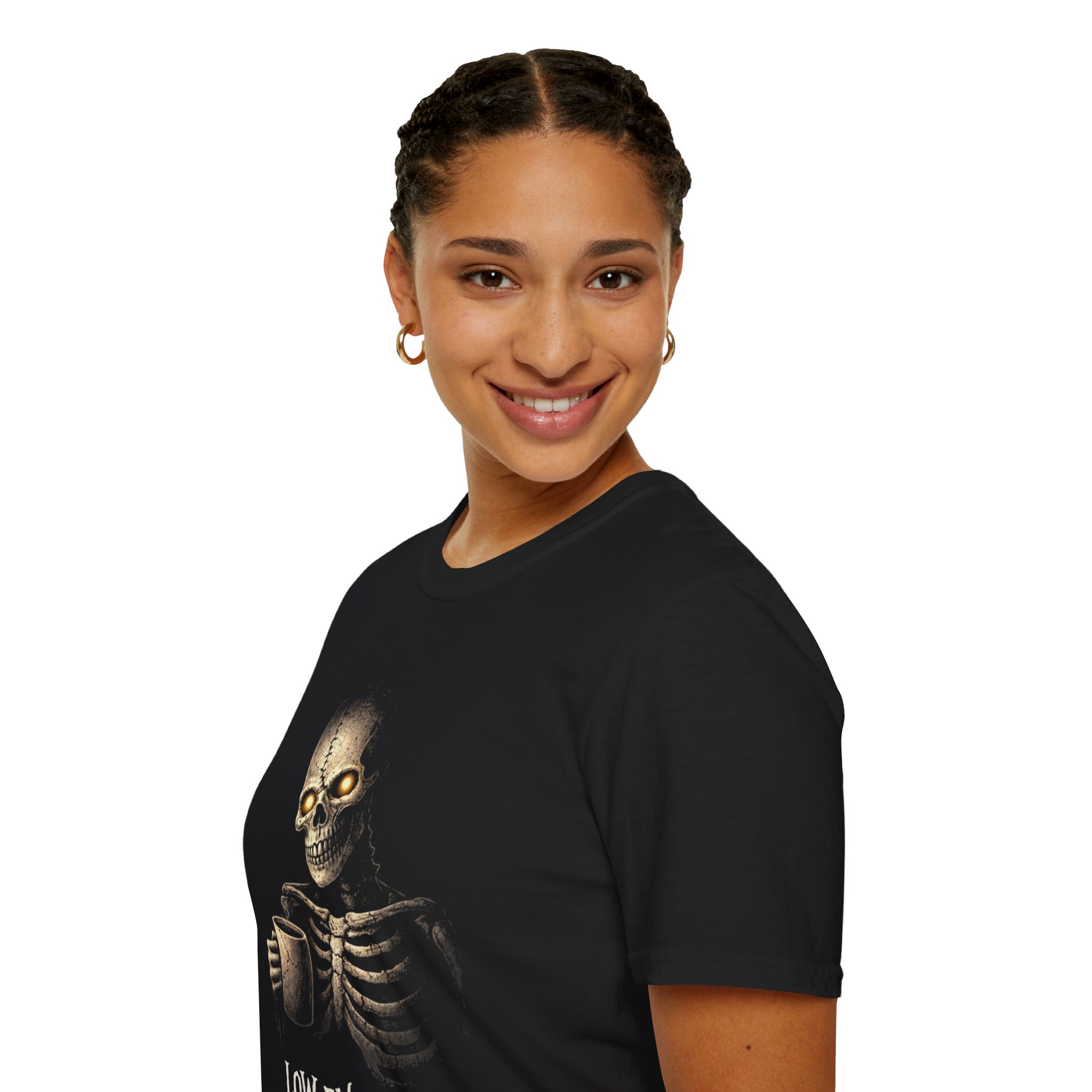 Skeleton Coffee Tee — "Low Energy For Your Nonsense" Graphic Shirt - Image 7