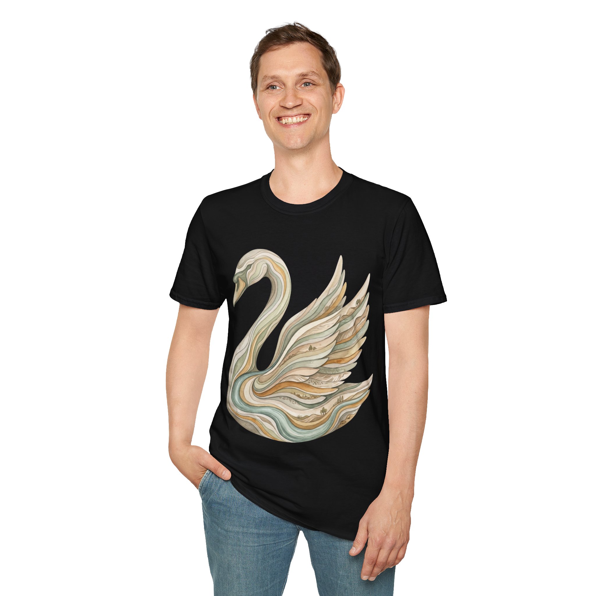 Sculpted Swan Tee — Elegant Marble-Style Swan Graphic T-Shirt - Image 7