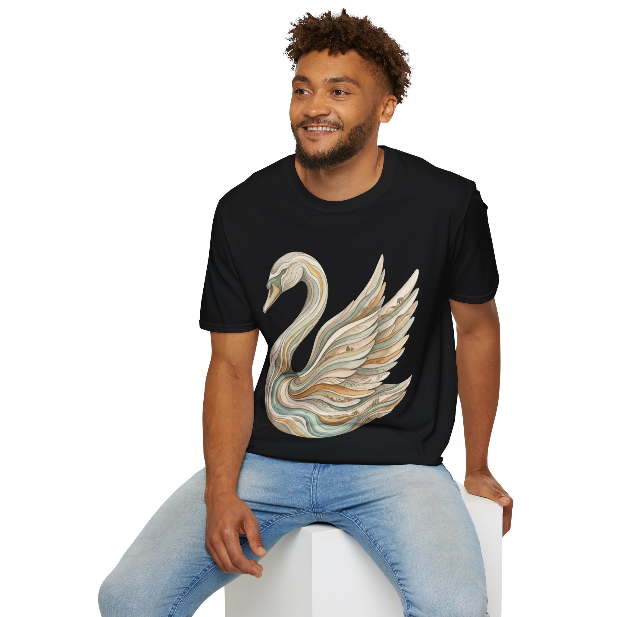 Sculpted Swan Tee — Elegant Marble-Style Swan Graphic T-Shirt - Image 12