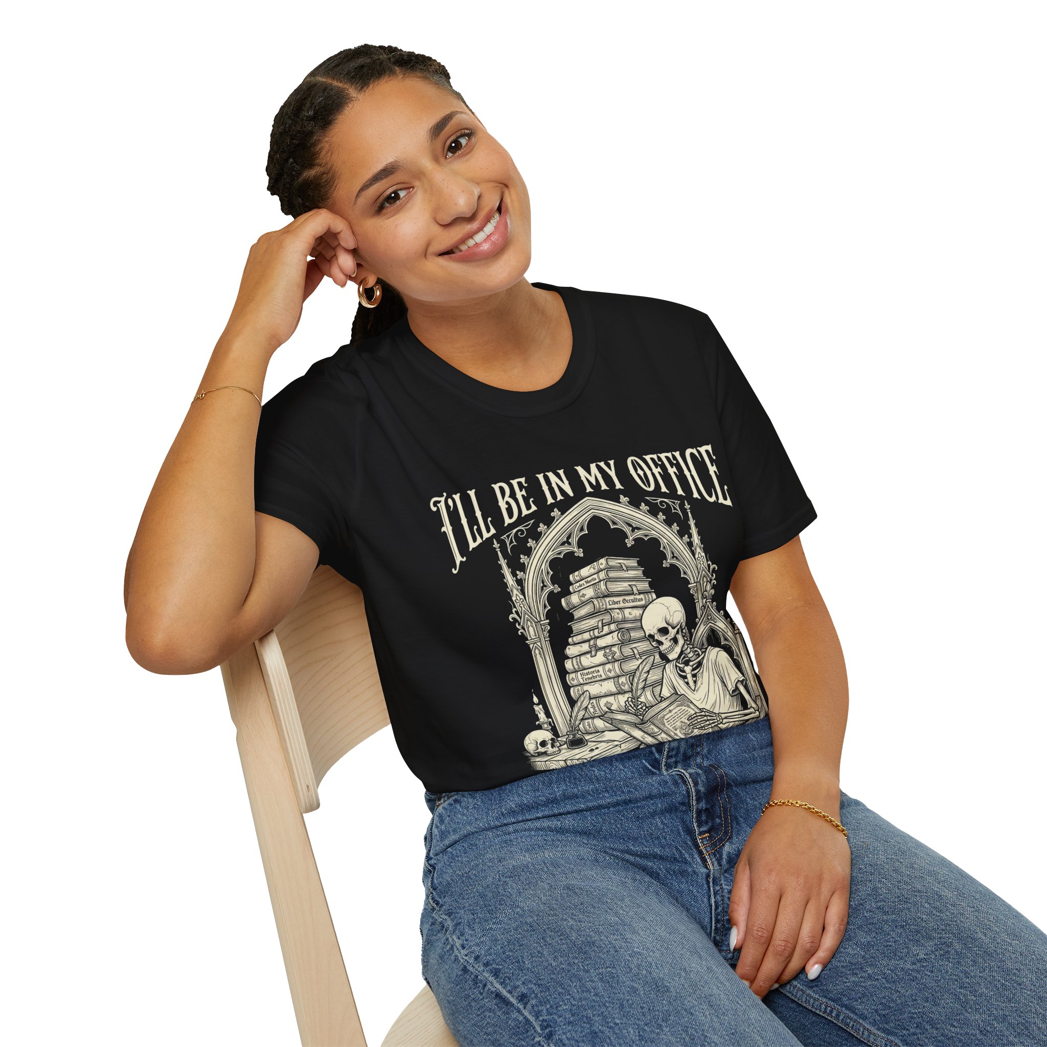 Skull Reading Tee - "I'll Be In My Office" Gothic Book lover T-Shirt - Image 10
