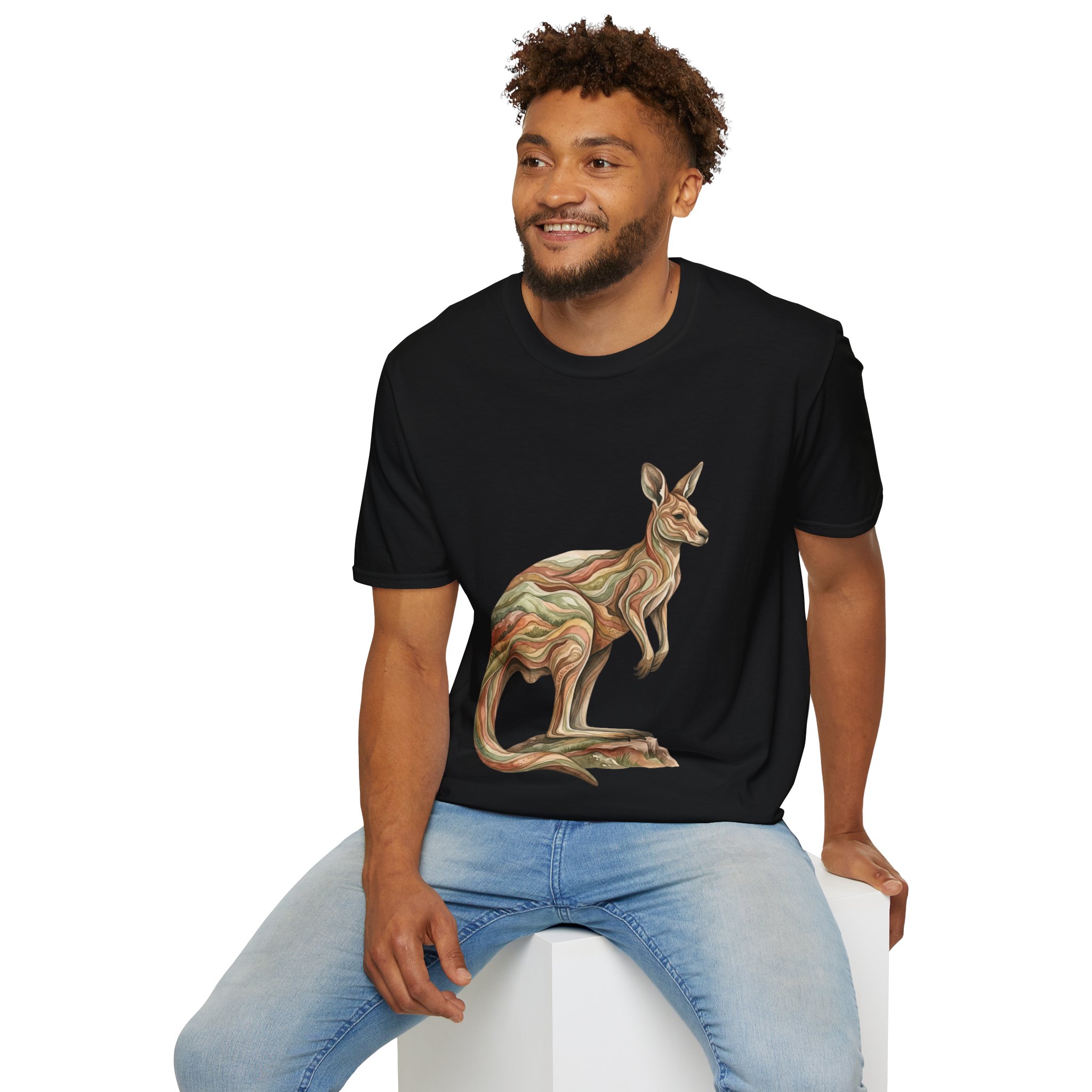 Kangaroo Woodgrain Tee — Earthy Nature Animal Graphic T-Shirt - Image 12