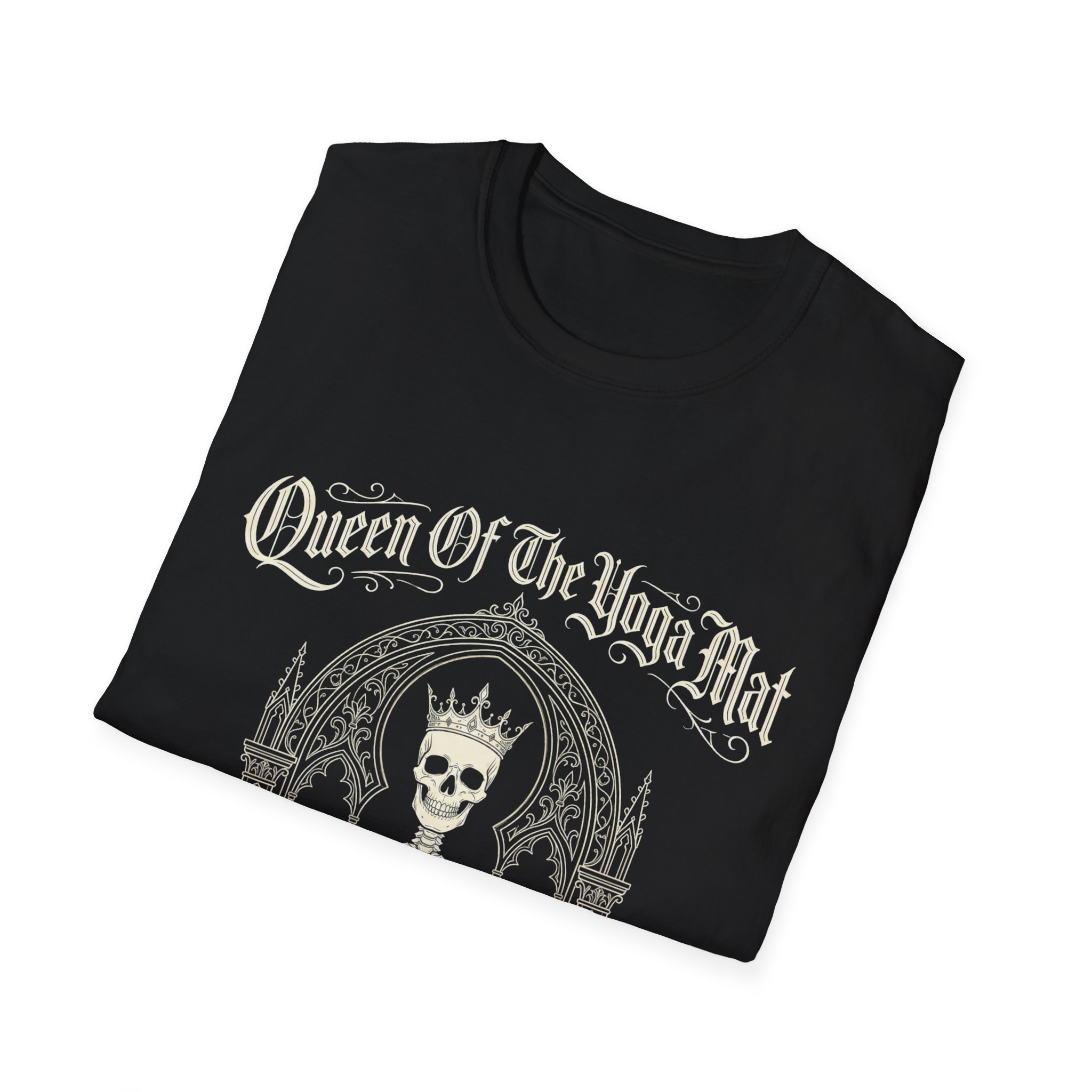 Queen of the Yoga Mat T-Shirt — Gothic Skeleton Meditation Tee - Image 6
