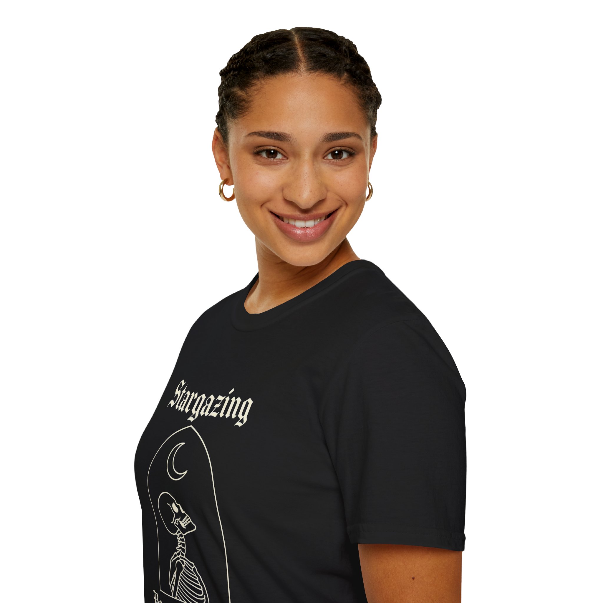 T-Shirt — "Stargazing Because Murder Is Wrong" Gothic Skeleton Moon Tee - Image 8