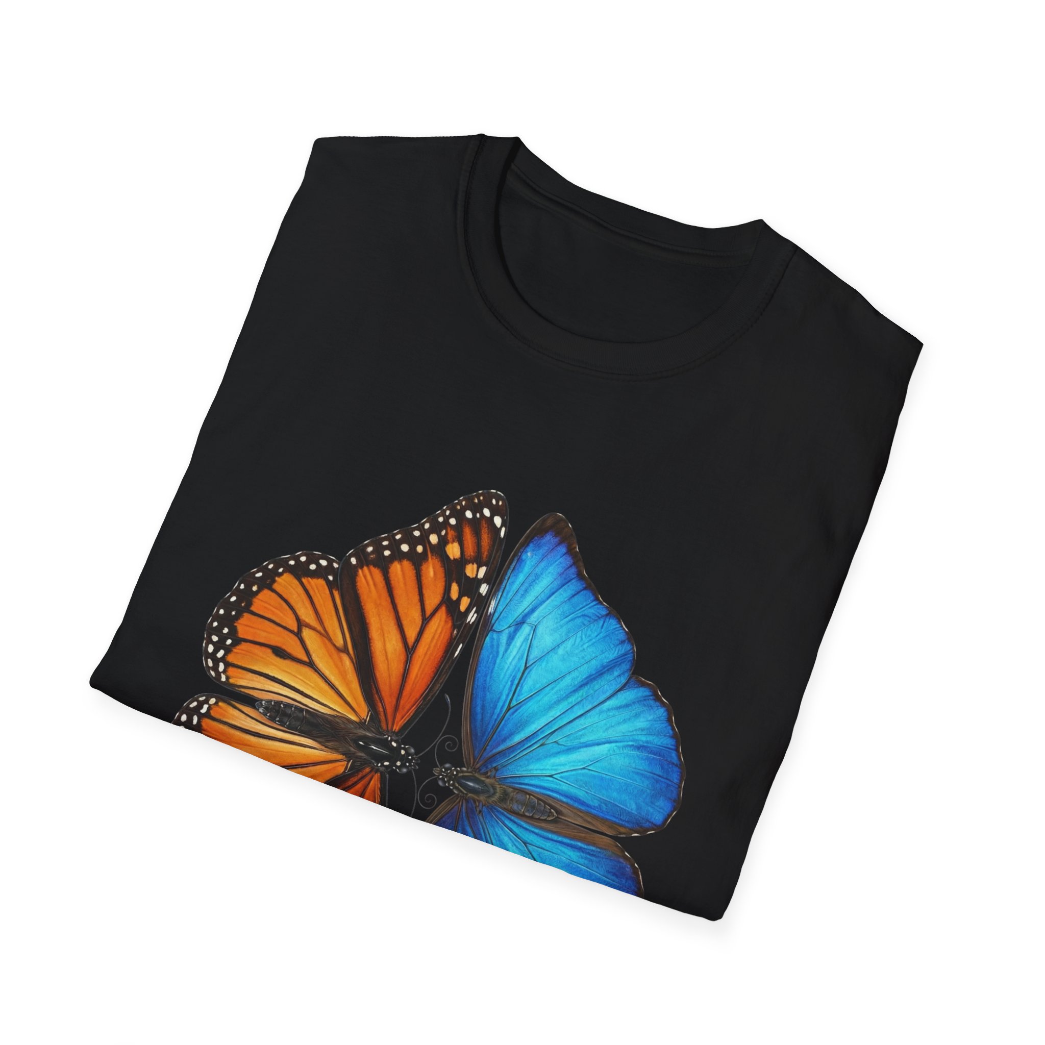 'Bees in Harmony' Split Monarch & Blue Morpho Butterfly Graphic Tee - Image 6