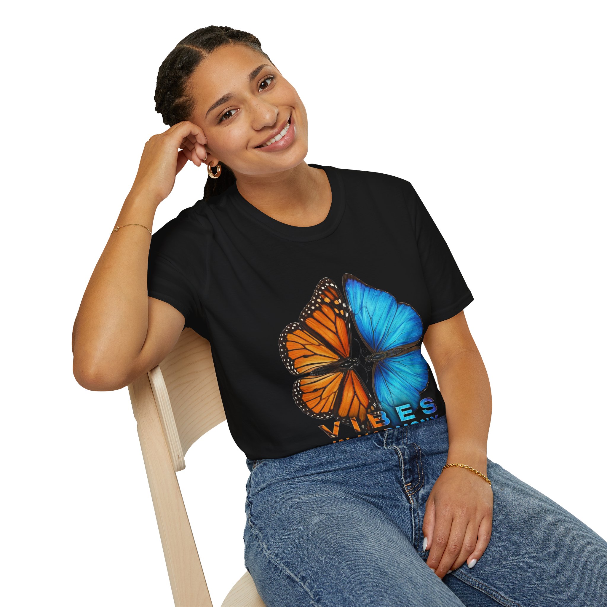 'Bees in Harmony' Split Monarch & Blue Morpho Butterfly Graphic Tee - Image 8