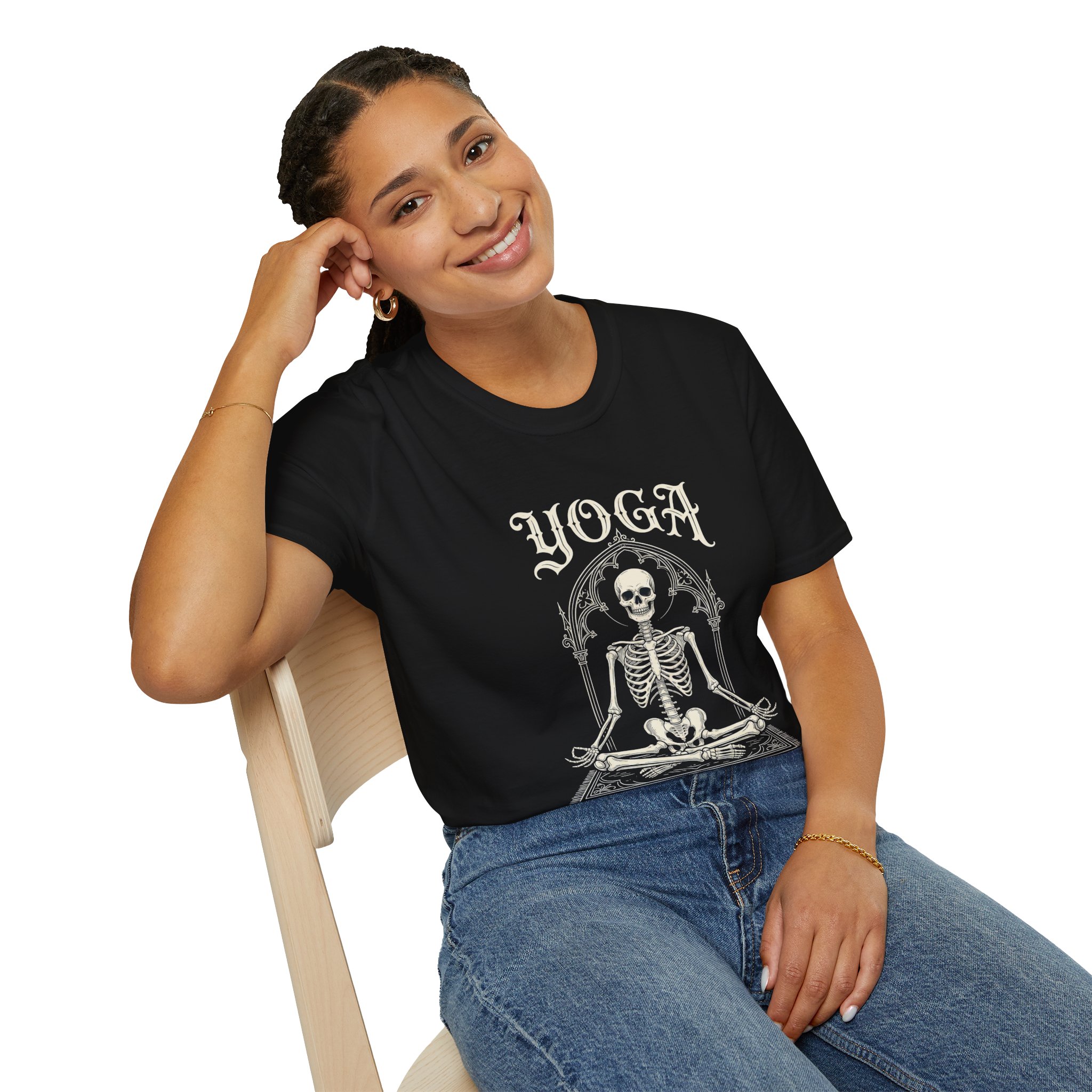 Yoga Skeleton T-Shirt — "Yoga Because Murder Is Wrong" Funny Goth - Image 9