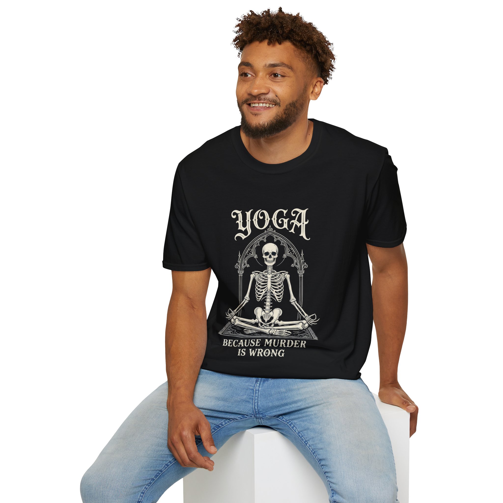 Yoga Skeleton T-Shirt — "Yoga Because Murder Is Wrong" Funny Goth - Image 11