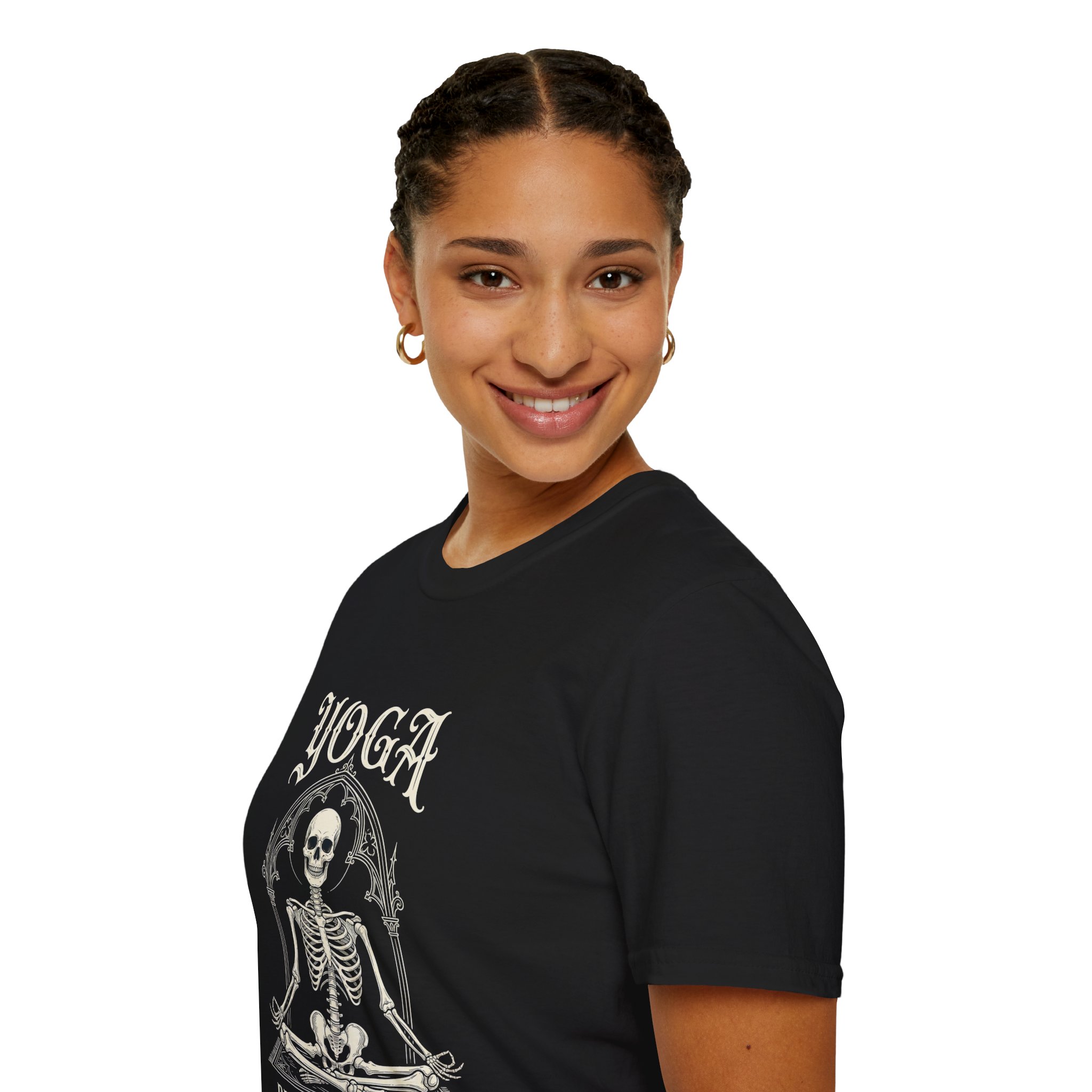 Yoga Skeleton T-Shirt — "Yoga Because Murder Is Wrong" Funny Goth - Image 8