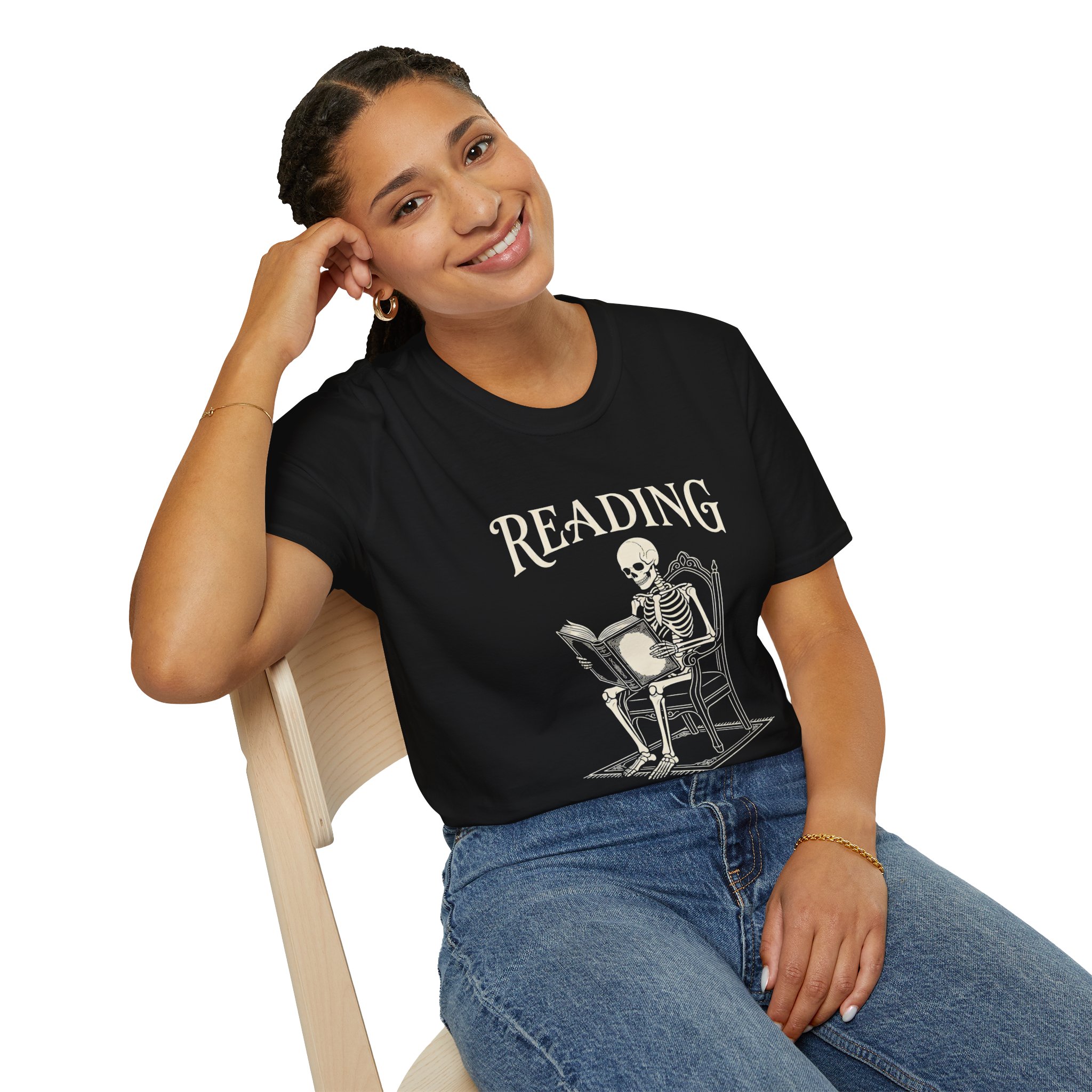 T-Shirt — "Reading Because Murder Is Wrong" Skeleton Book Lover Tee - Image 9