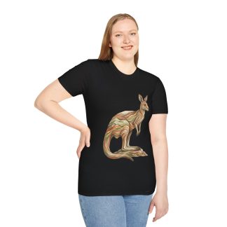 Kangaroo Woodgrain Tee — Earthy Nature Animal Graphic T-Shirt