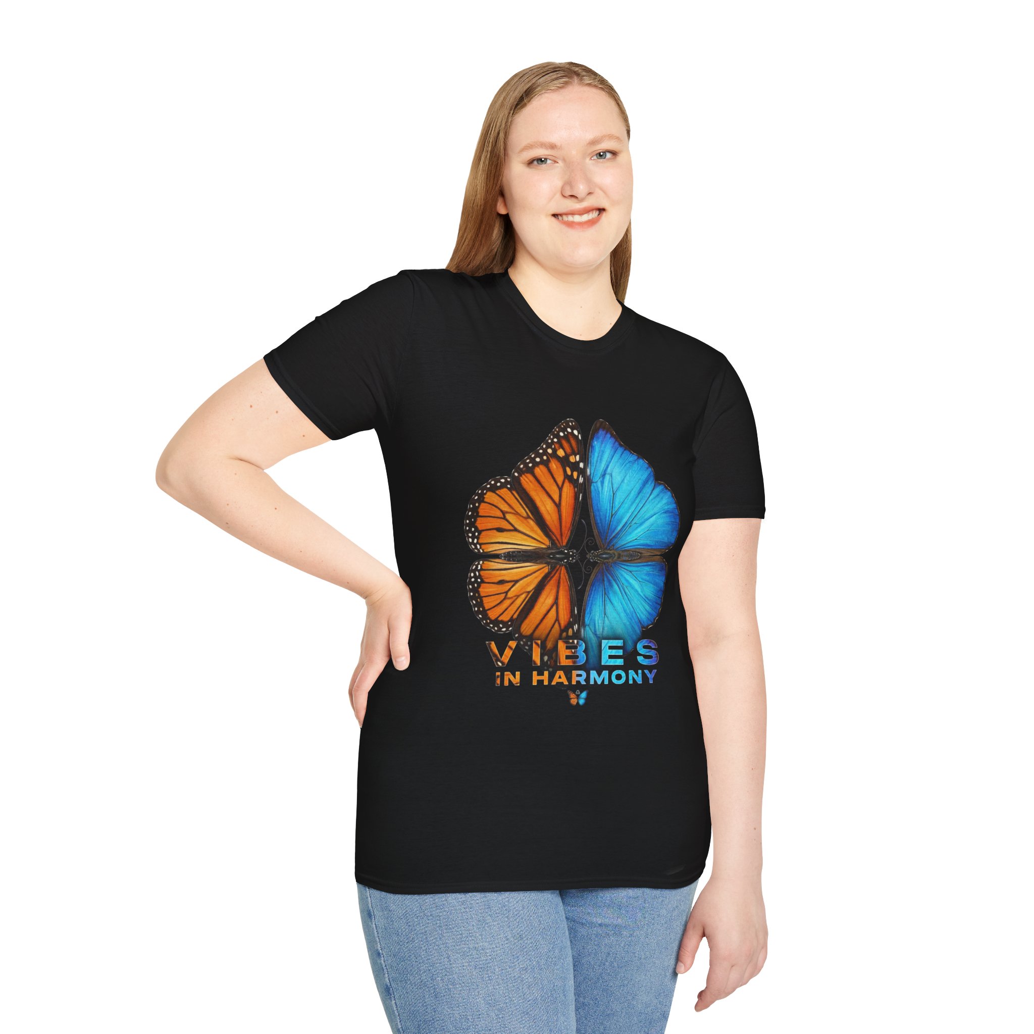 'Bees in Harmony' Split Monarch & Blue Morpho Butterfly Graphic Tee