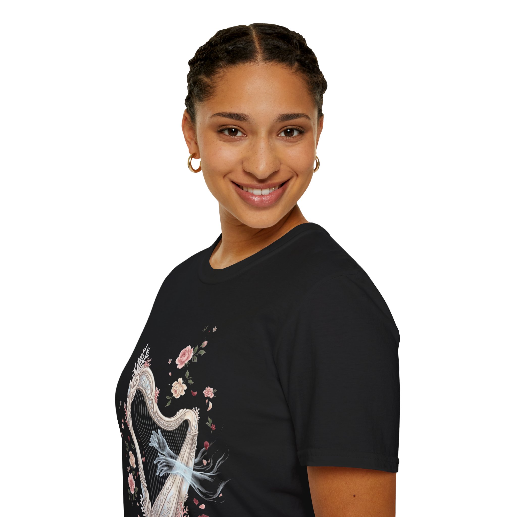 Harp & Roses Floral T-Shirt — Elegant Musical Tee - Image 10