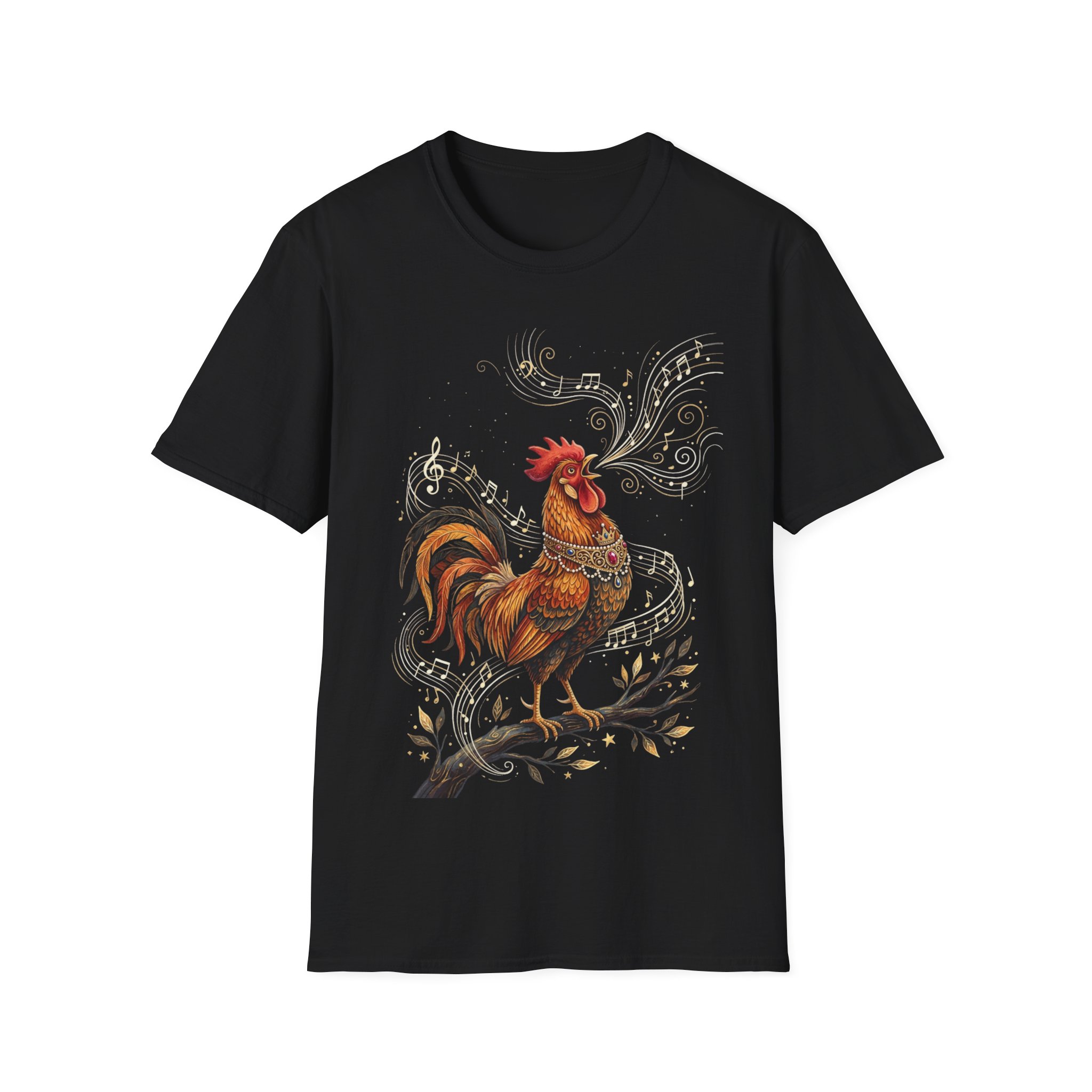 Rooster Melody T‑Shirt — Vintage Rooster with Musical Notes - Image 3