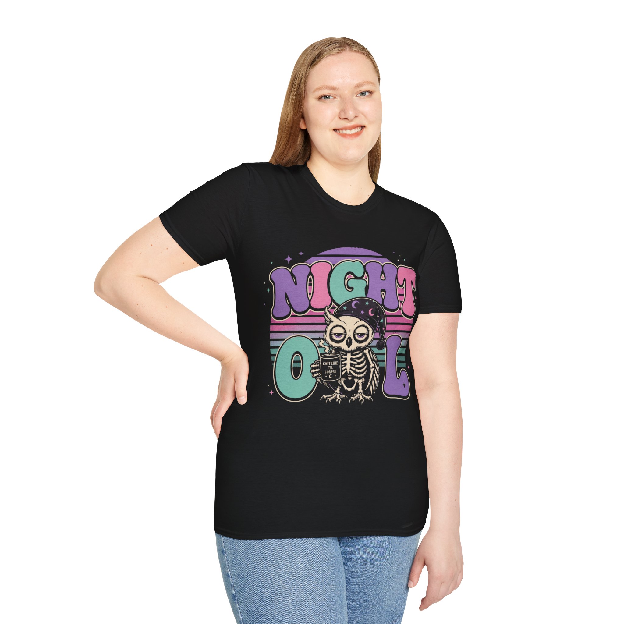 Night Owl Skeleton T-Shirt — Retro Pastel Graphic Tee