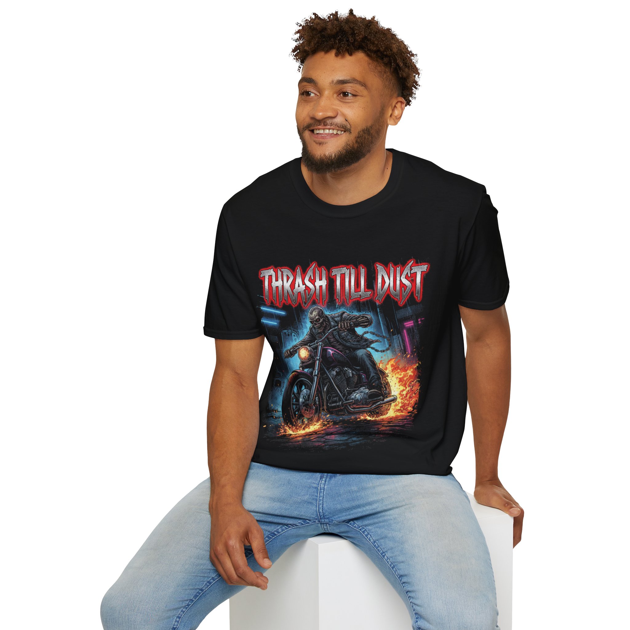 Thrash 'Til Dust Motorcycle T-Shirt – Flaming Biker Retro Metal - Image 12
