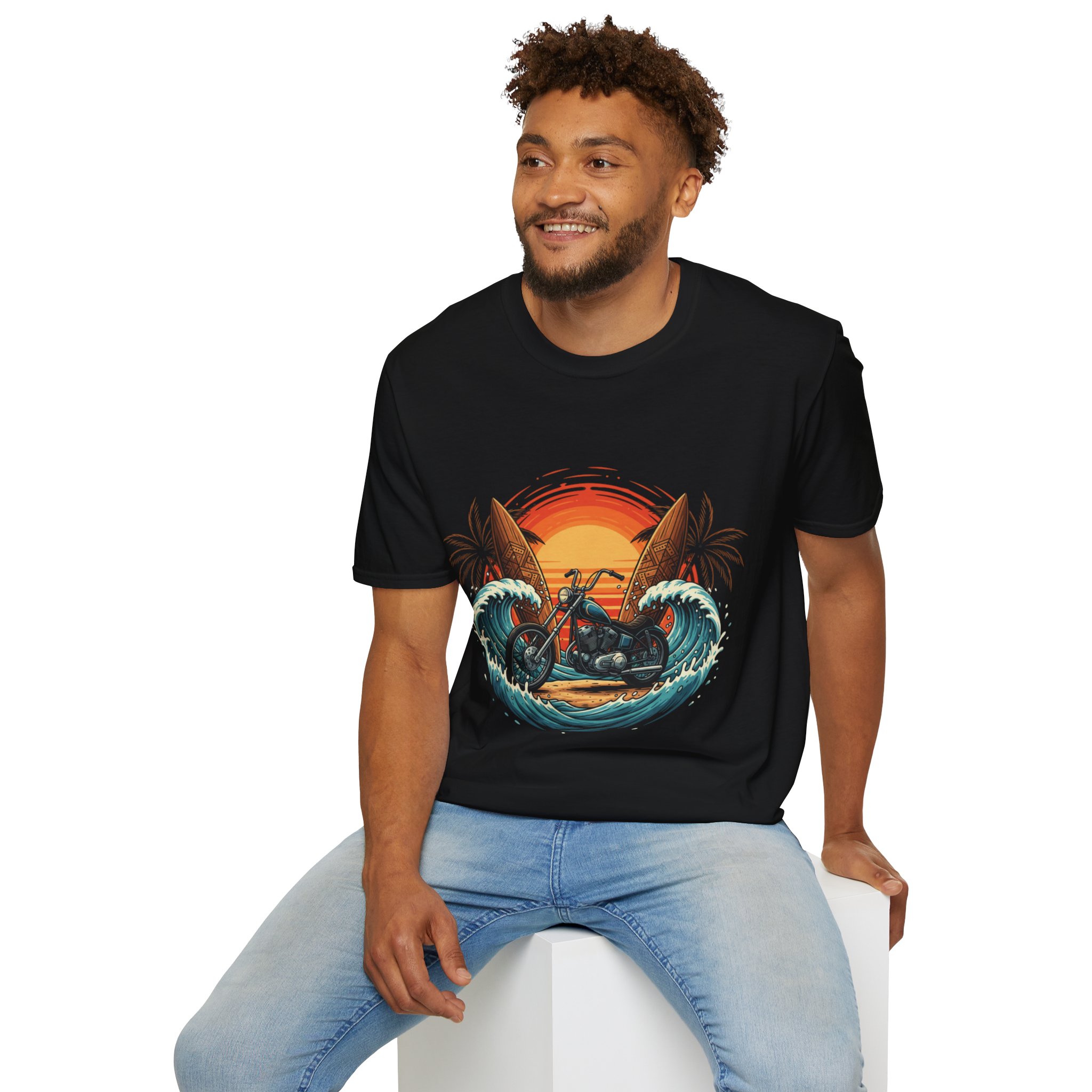 Surf & Ride Motorcycle T-Shirt — Beach Sunset Chopper - Image 12