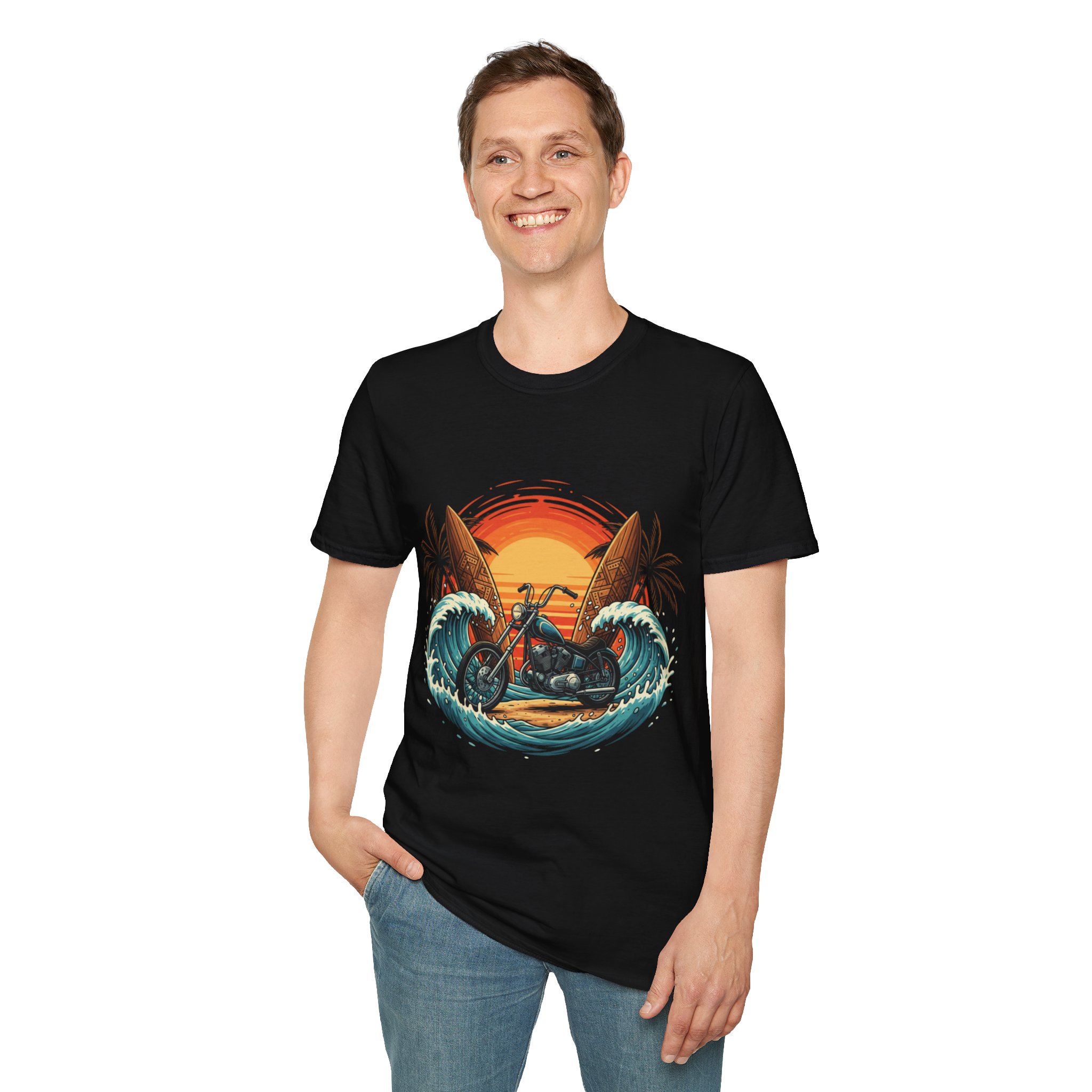 Surf & Ride Motorcycle T-Shirt — Beach Sunset Chopper - Image 7