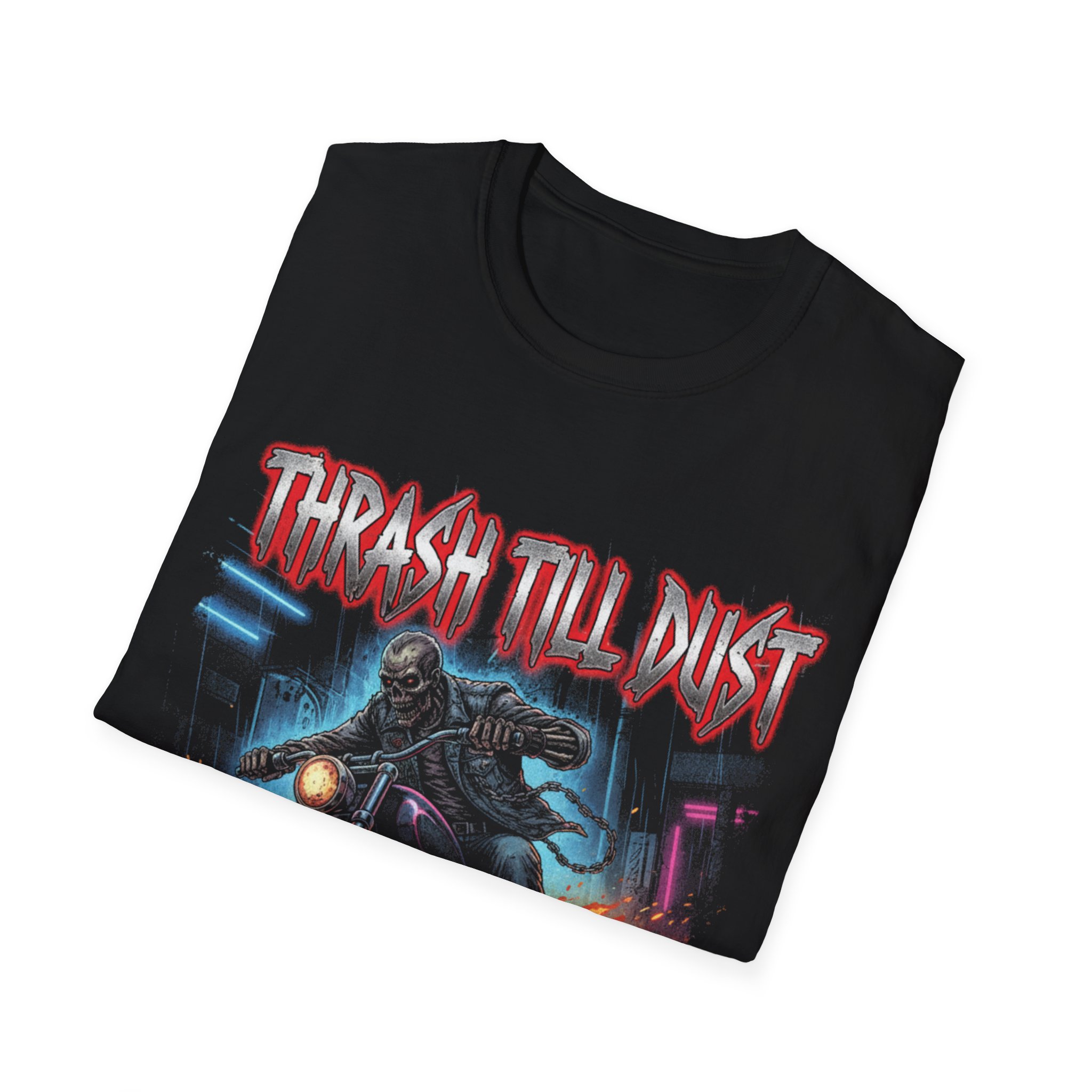 Thrash 'Til Dust Motorcycle T-Shirt – Flaming Biker Retro Metal - Image 6