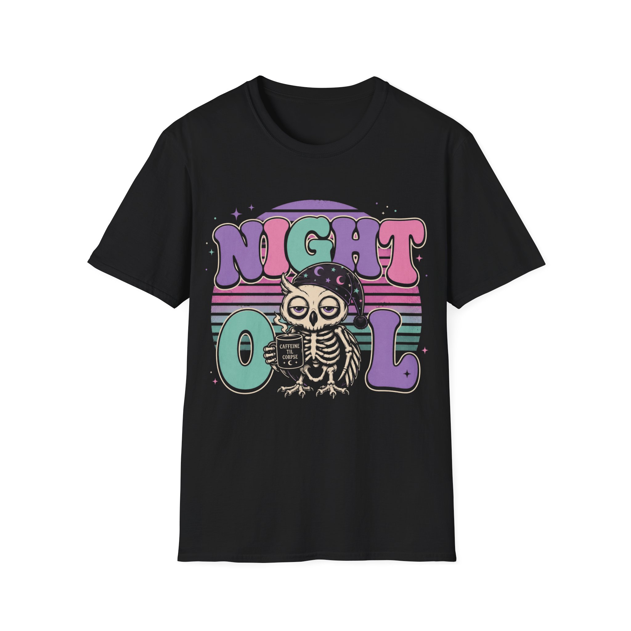 Night Owl Skeleton T-Shirt — Retro Pastel Graphic Tee - Image 3
