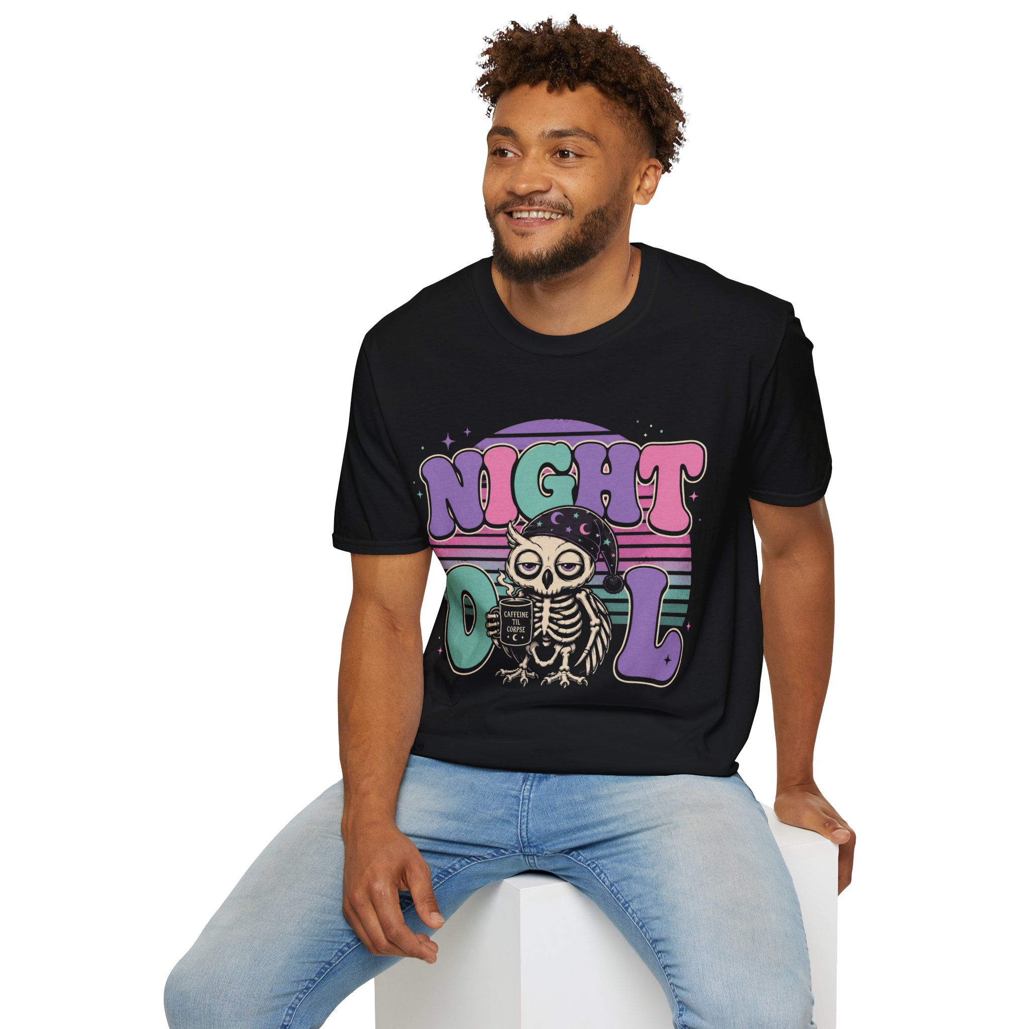 Night Owl Skeleton T-Shirt — Retro Pastel Graphic Tee - Image 12