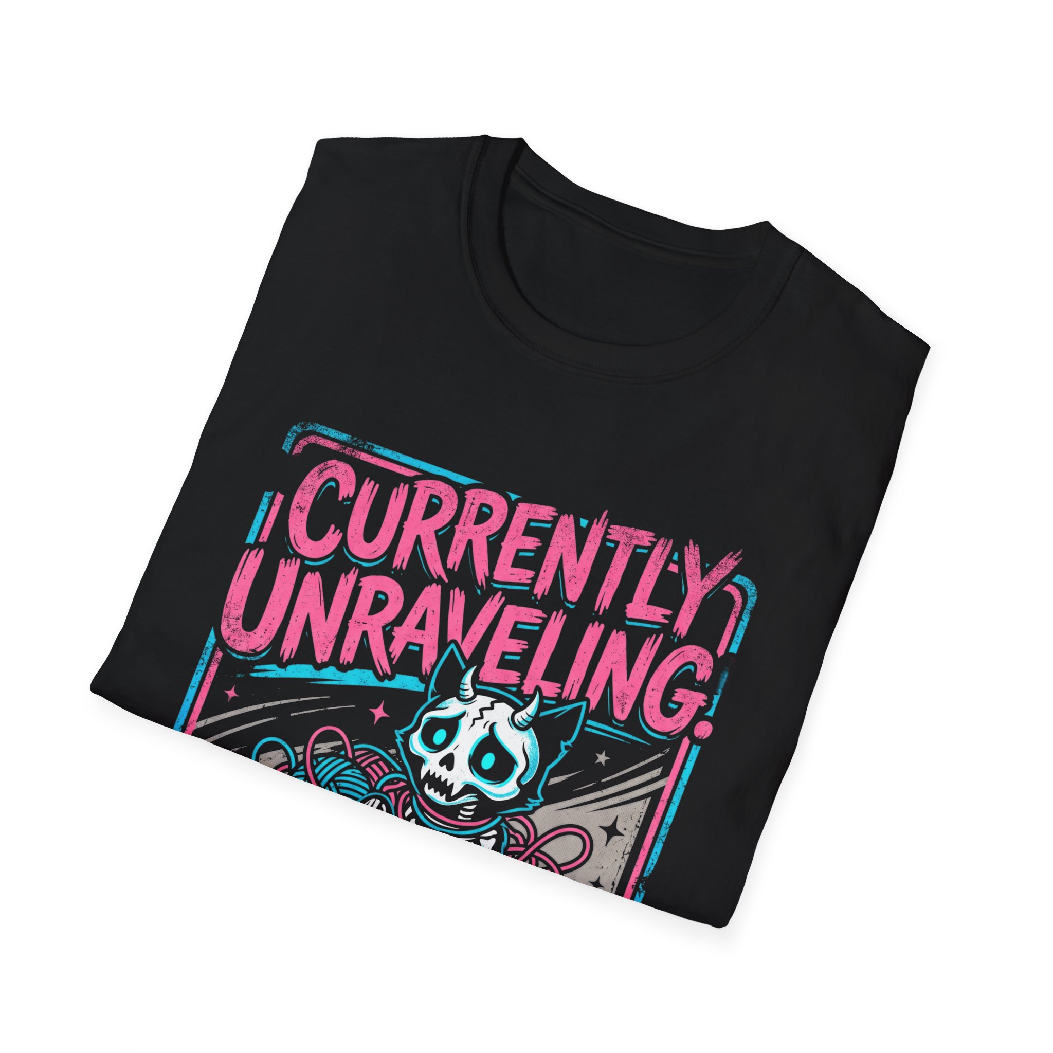 Gothic Skeleton Cat T-Shirt — "Currently Unraveling" - Image 6