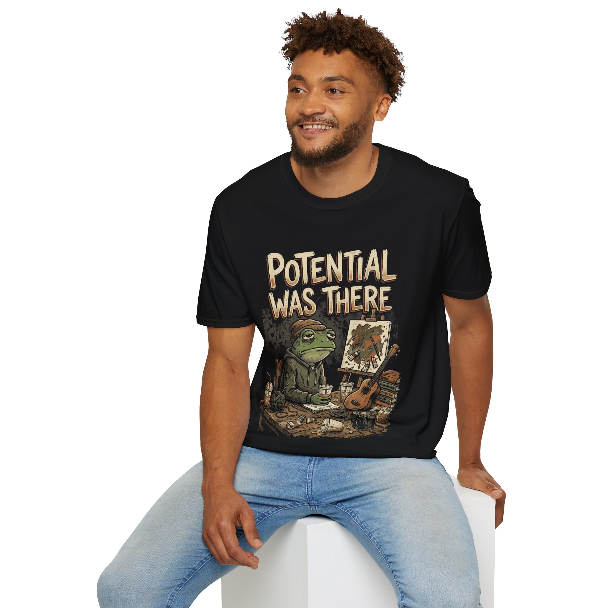 Potential Was There Frog T-Shirt — Funny Melancholy Artist Frog - Image 12