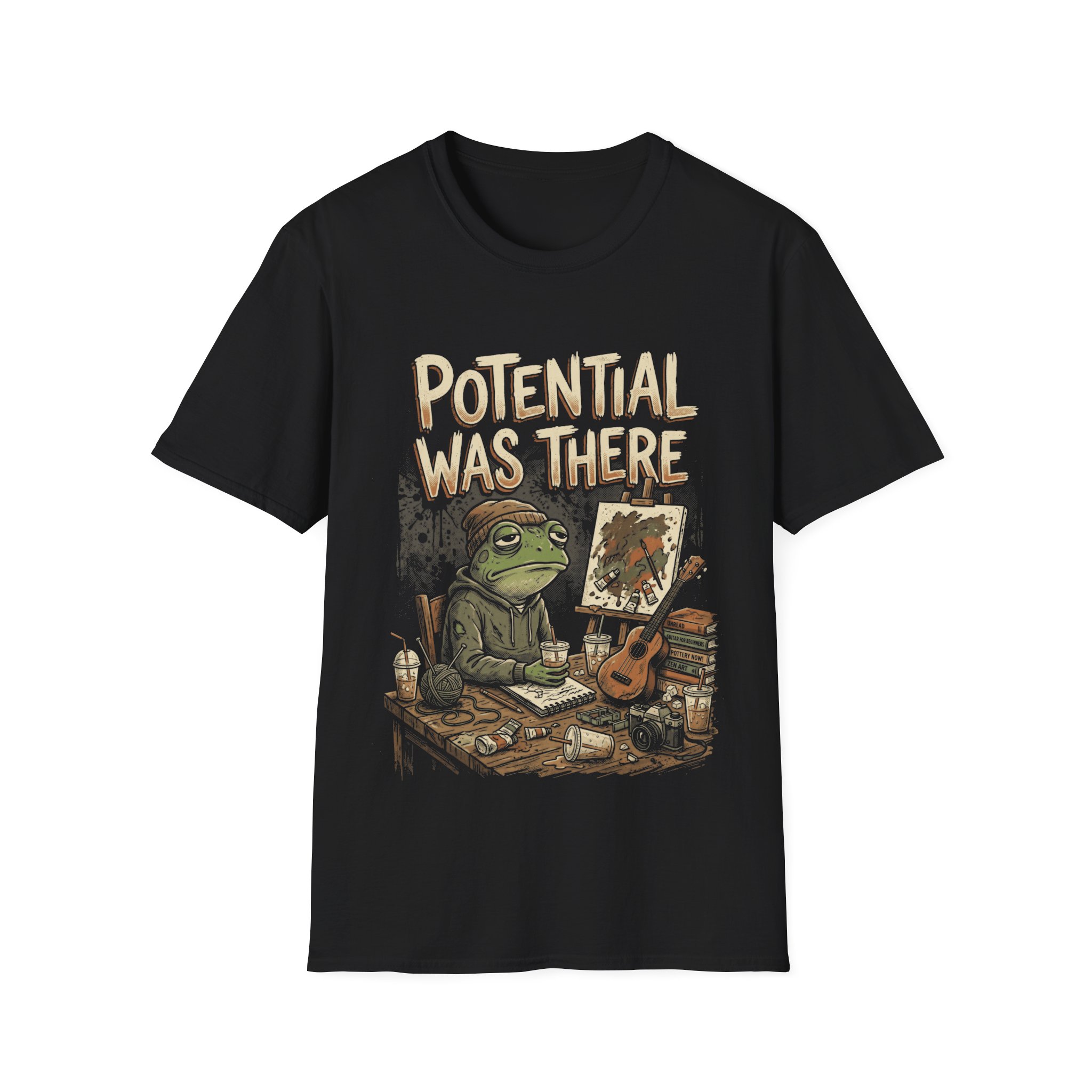 Potential Was There Frog T-Shirt — Funny Melancholy Artist Frog - Image 3