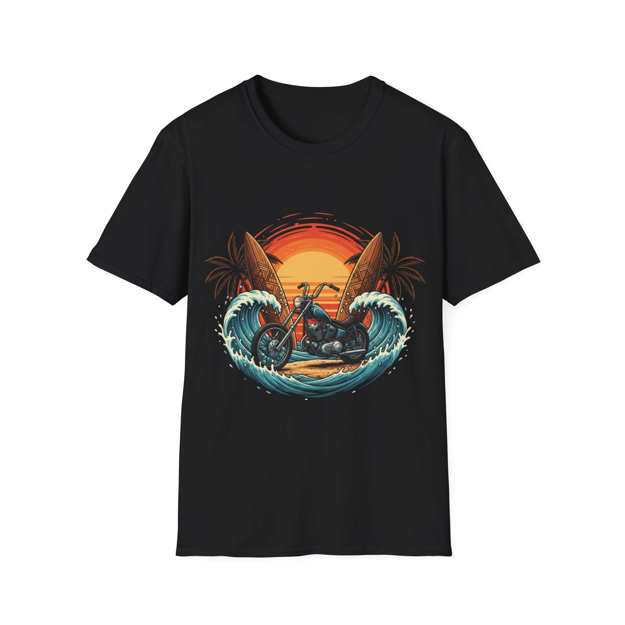 Surf & Ride Motorcycle T-Shirt — Beach Sunset Chopper - Image 3