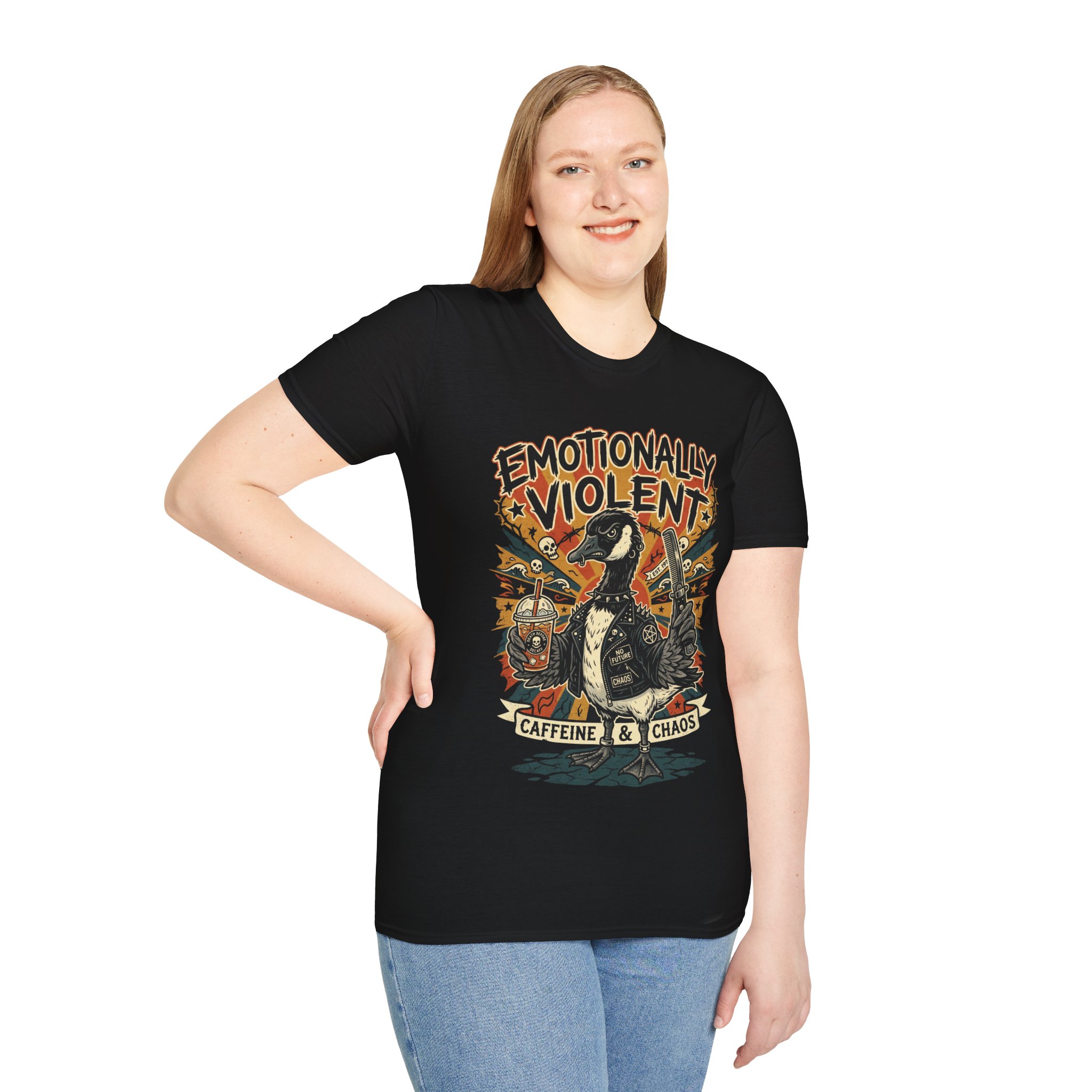 Emotionally Violent Goose T-Shirt — Caffeine & Chaos