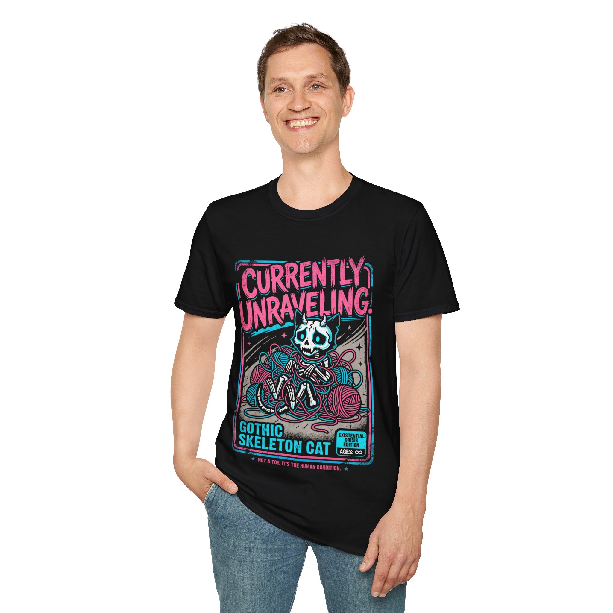 Gothic Skeleton Cat T-Shirt — "Currently Unraveling" - Image 7