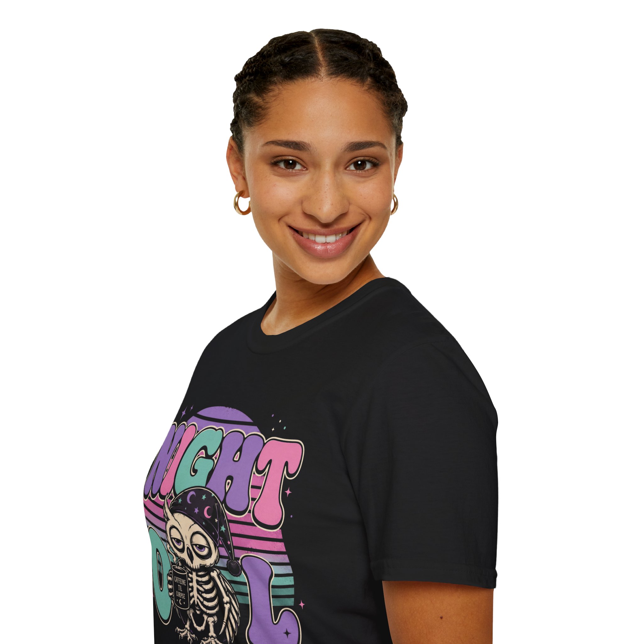 Night Owl Skeleton T-Shirt — Retro Pastel Graphic Tee - Image 9