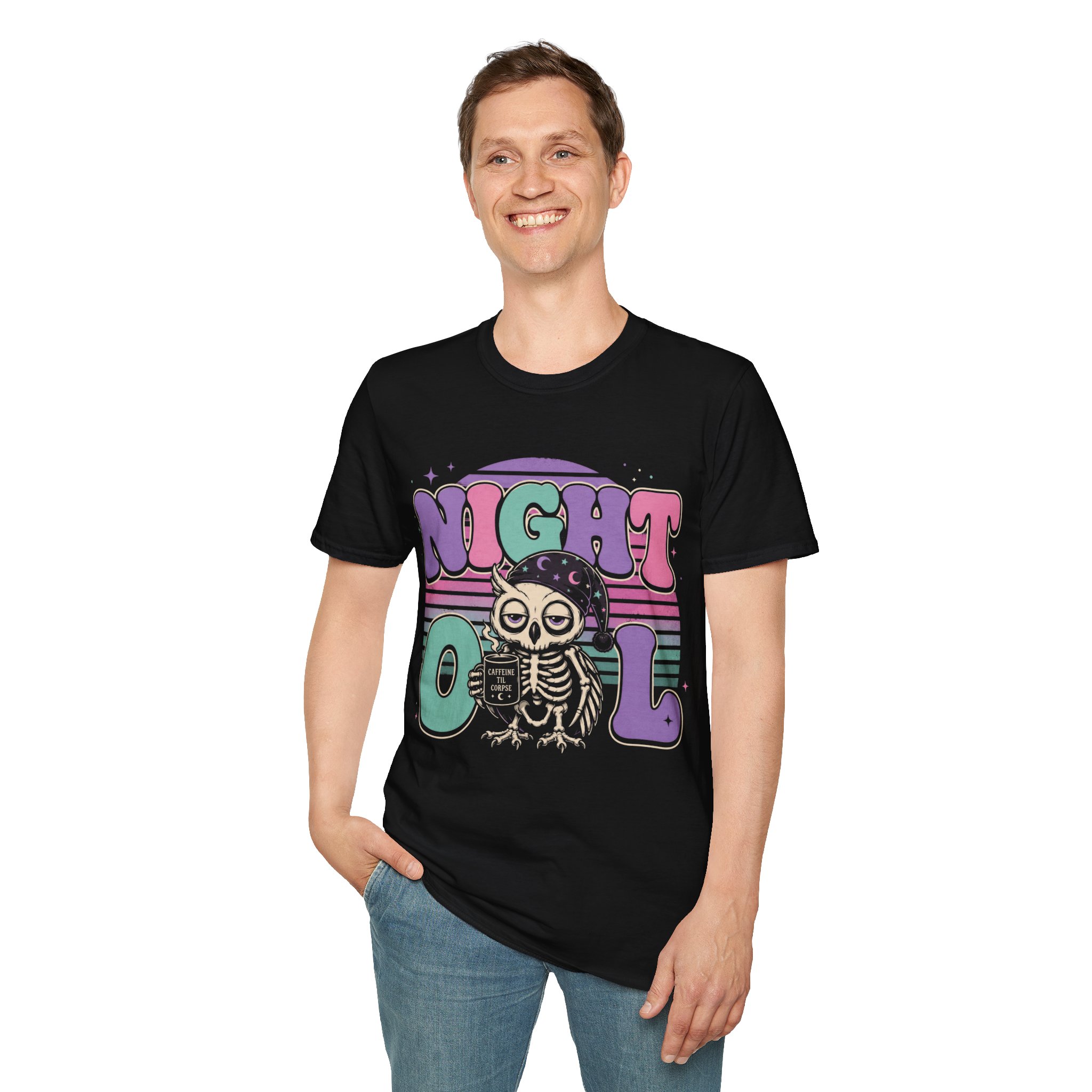 Night Owl Skeleton T-Shirt — Retro Pastel Graphic Tee - Image 7
