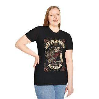 Love Dies Hard T-Shirt — Gothic Cowboy Skull Guitar Tee