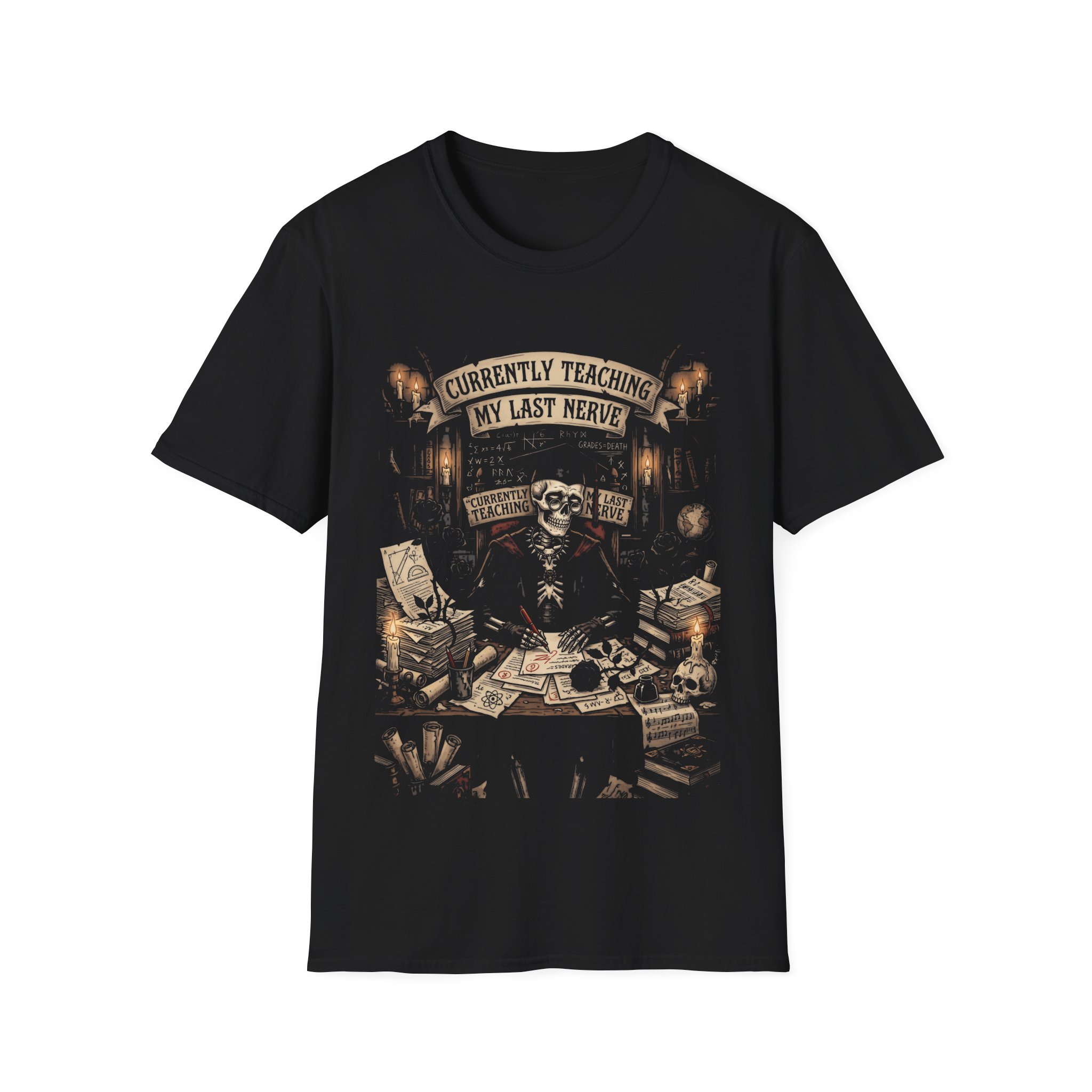Teacher Skull Graphic T‑Shirt — "Currently Teaching My Last Nerve" - Image 3