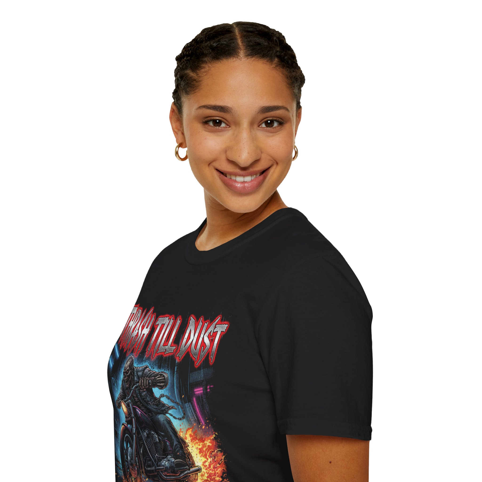 Thrash 'Til Dust Motorcycle T-Shirt – Flaming Biker Retro Metal - Image 9