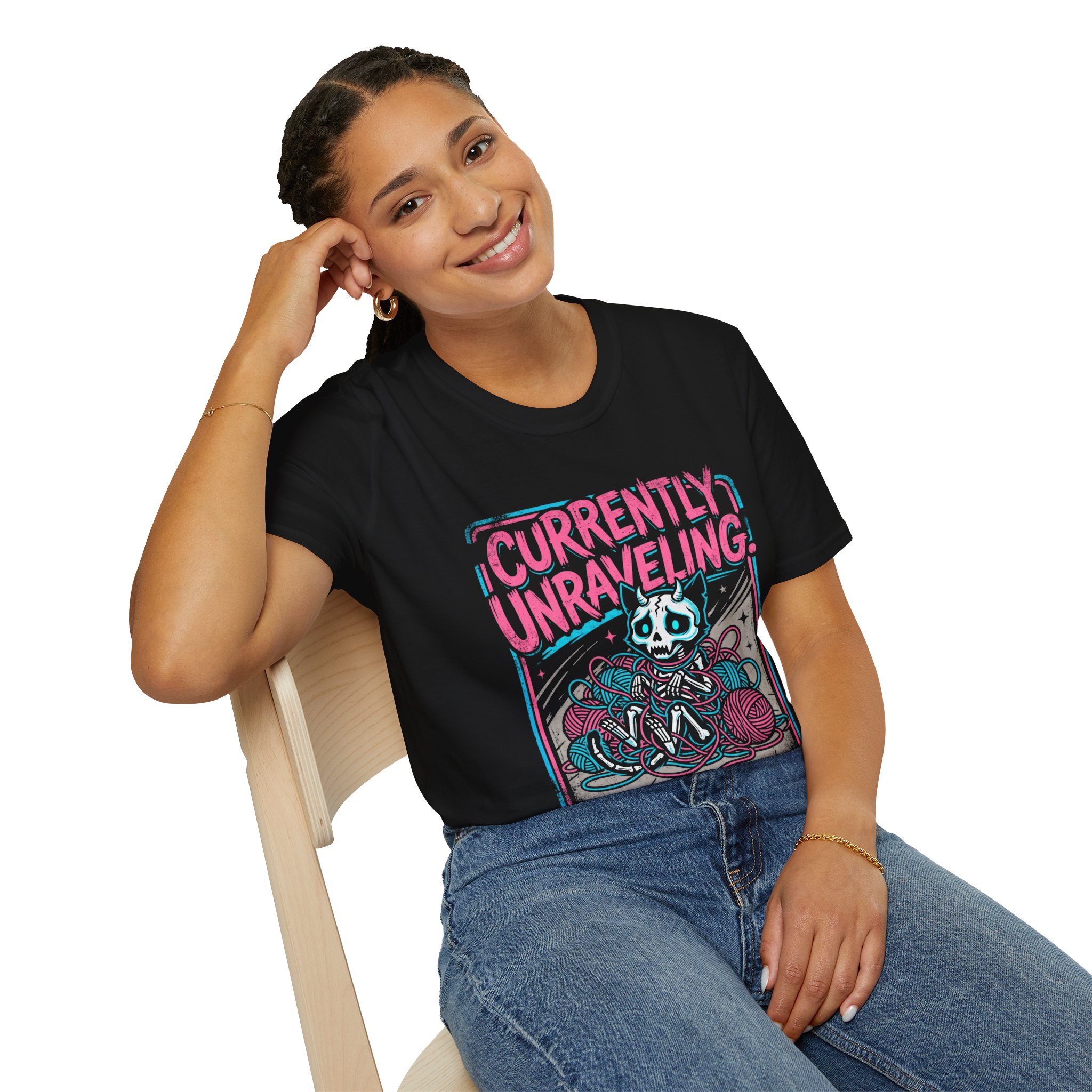 Gothic Skeleton Cat T-Shirt — "Currently Unraveling" - Image 10