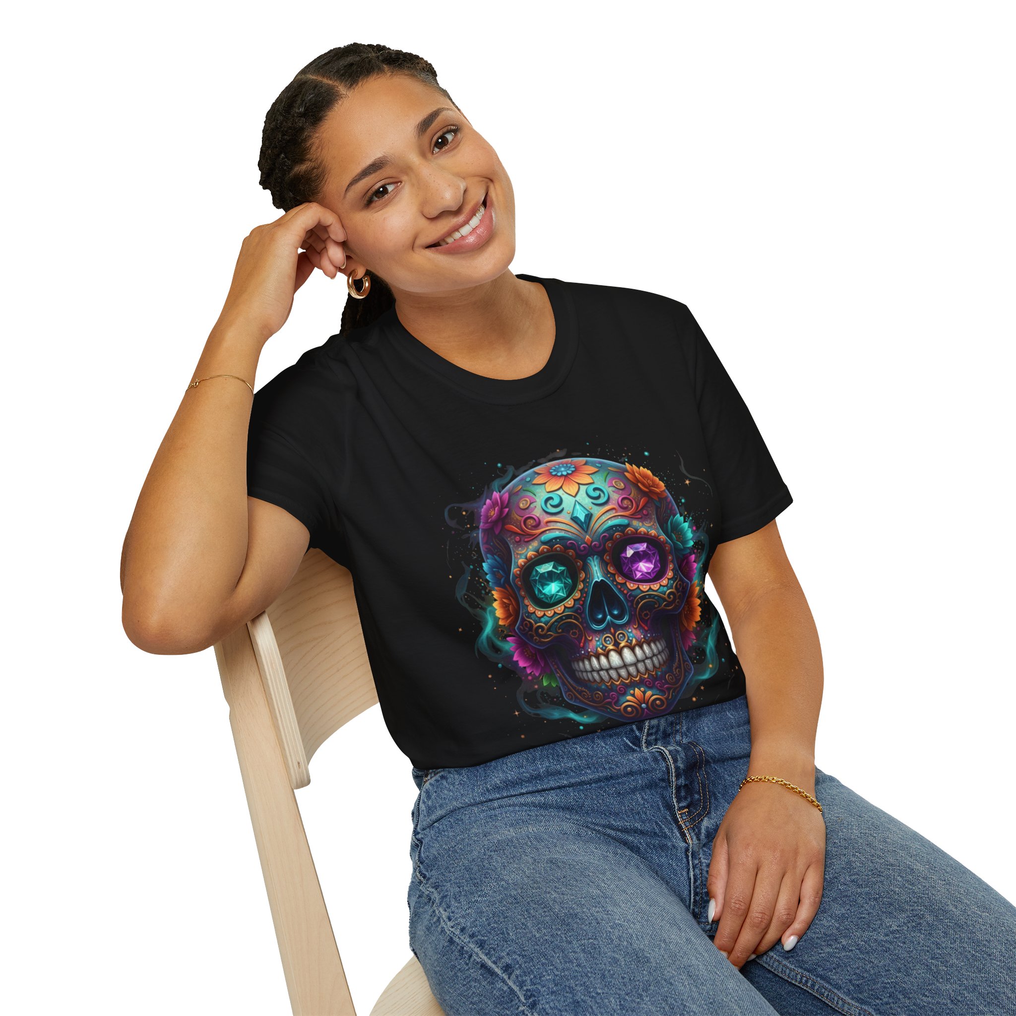 Sugar Skull T-Shirt — Colorful Day of the Dead Skull Tee - Image 10