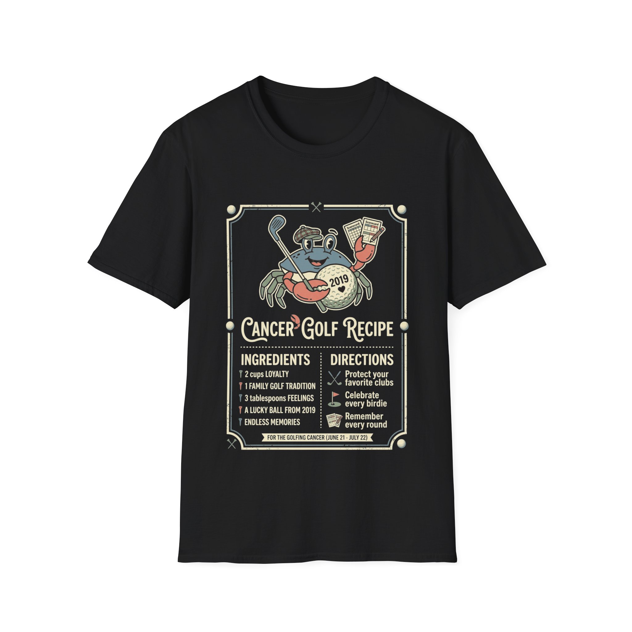 T-Shirt — Cancer Golf Recipe Graphic Tee (2019 Crab Mascot) - Image 5