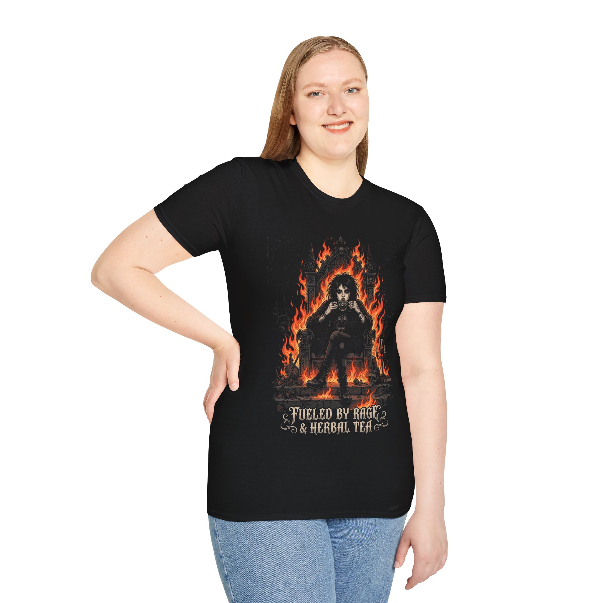 Flaming Guitarist Graphic T-Shirt — "Fueled by Rage" Rock Band Tee