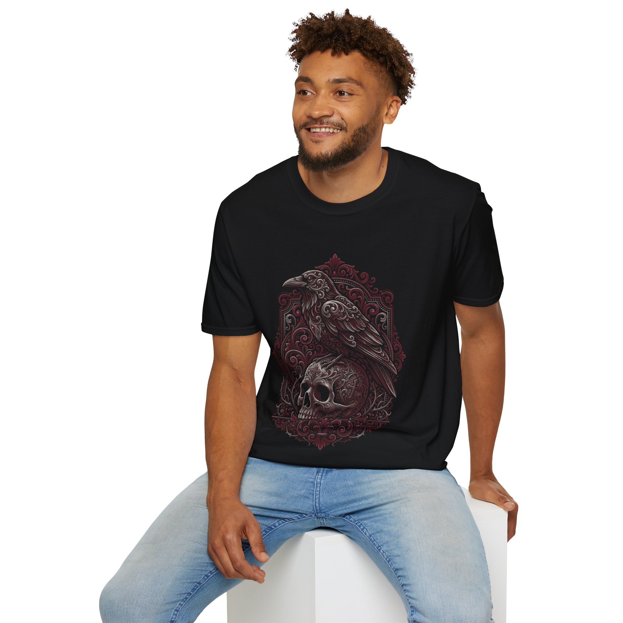 Raven & Skull Gothic T-Shirt — Dark Victorian Raven Graphic Tee - Image 14