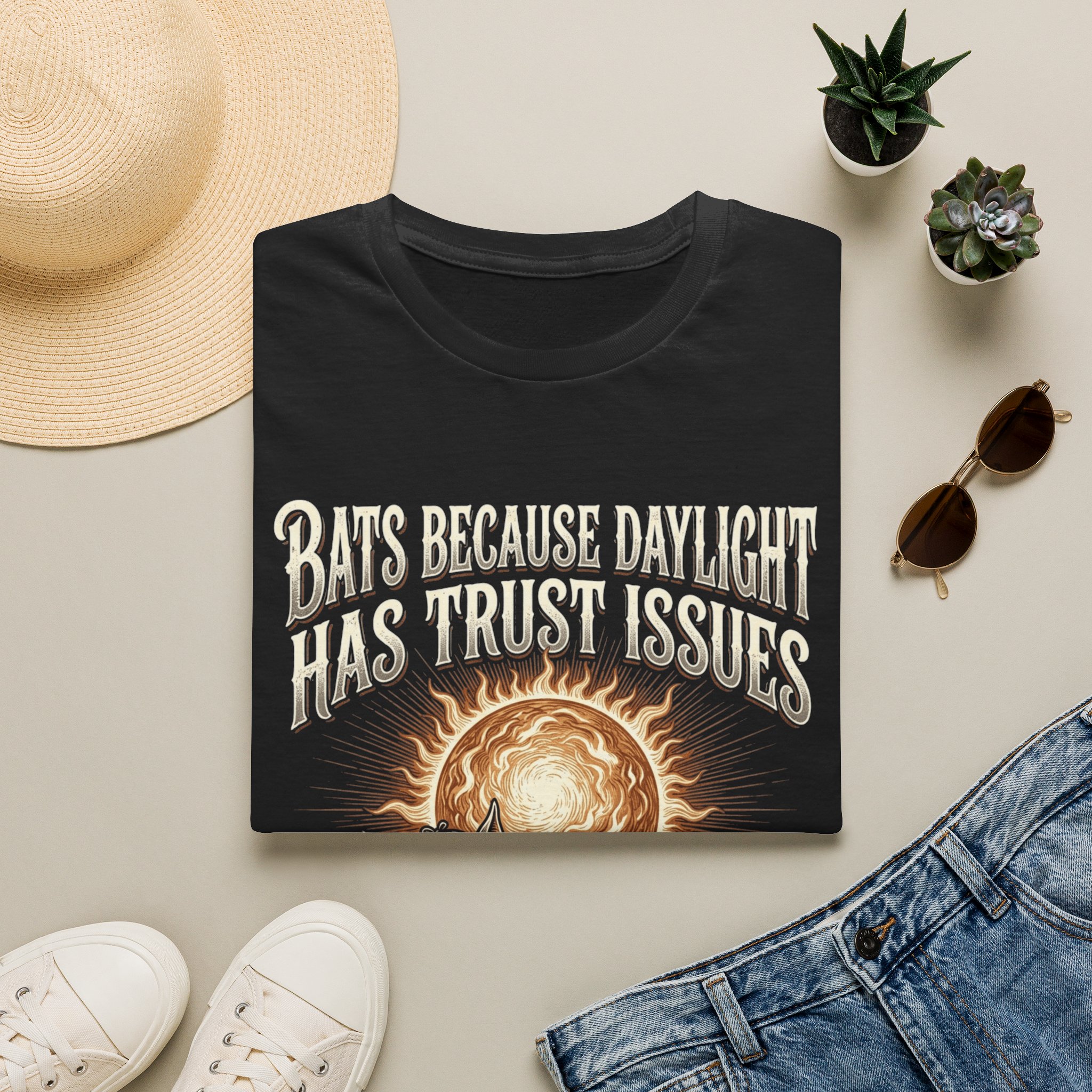 Bats Because Daylight Has Trust Issues T-Shirt — Vampire Gothic - Image 2