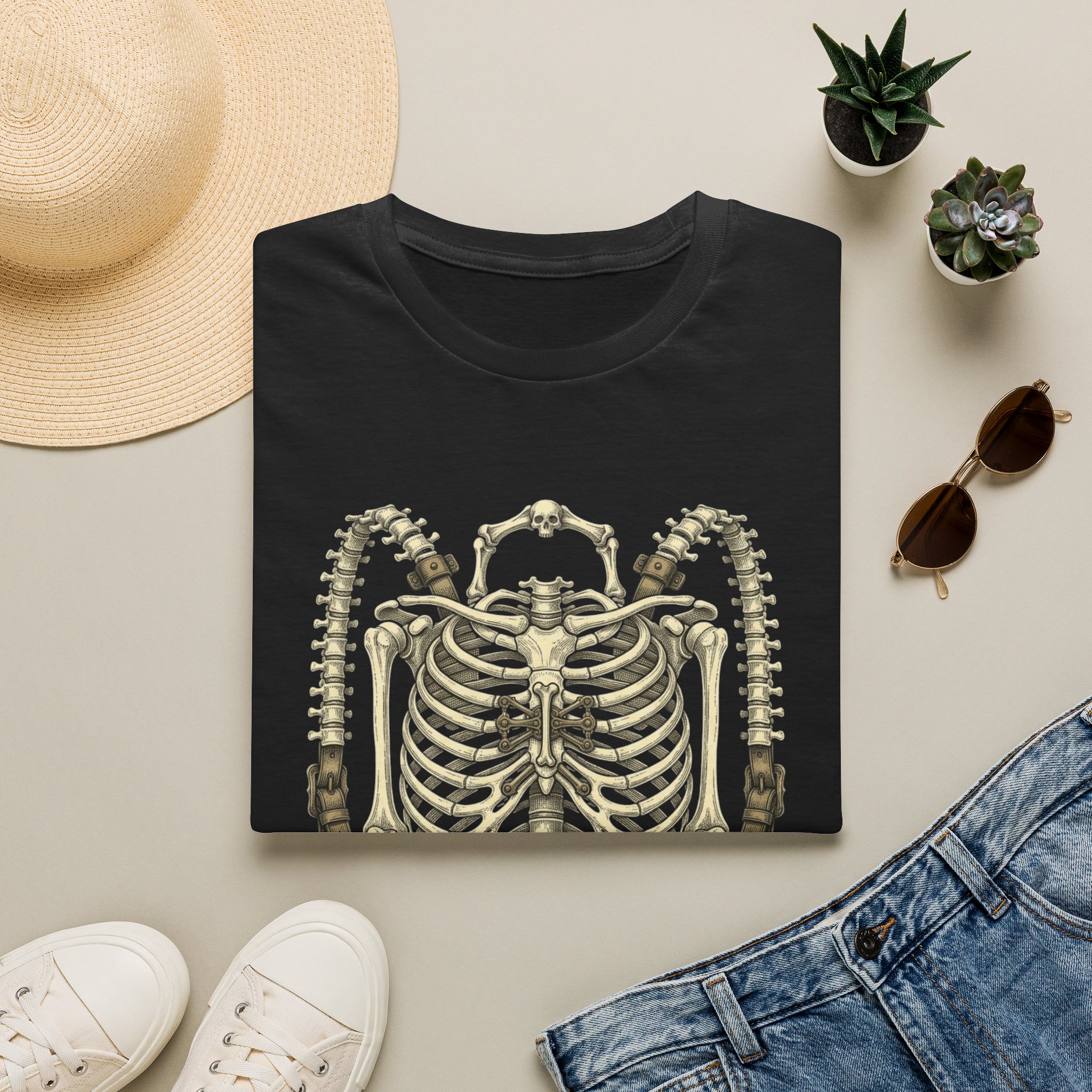 Skeleton Ribcage Graphic T-Shirt — Vintage Anatomical Bones Design - Image 2
