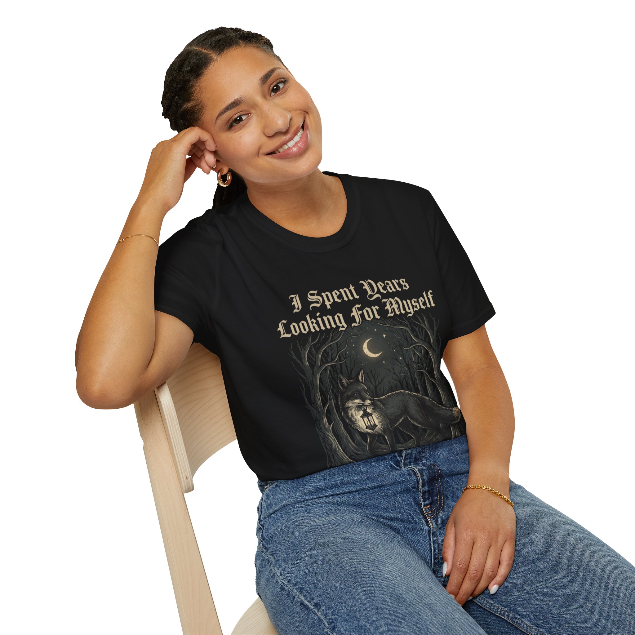 "I Spent Years Looking For Myself" Wolf Moon Retro Gothic Tee - Image 12