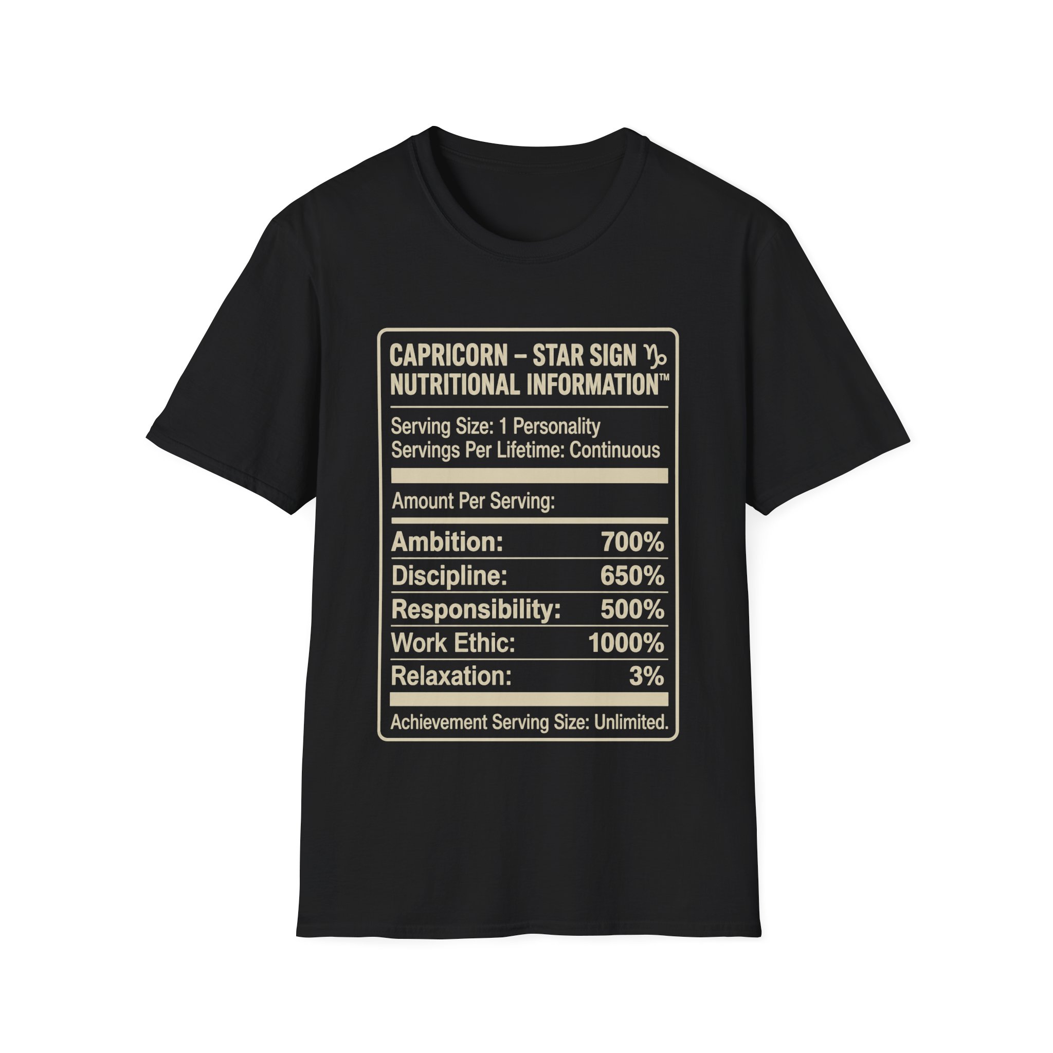 Capricorn Nutritional Info T-Shirt — Funny Zodiac Star Sign Tee - Image 5