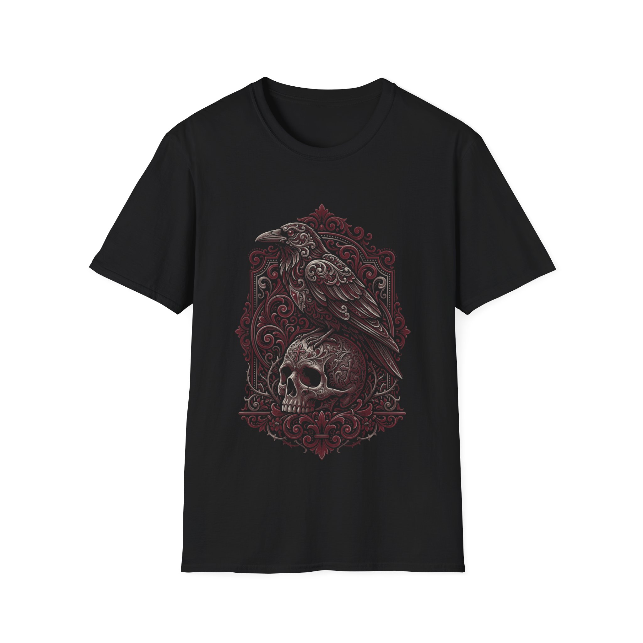 Raven & Skull Gothic T-Shirt — Dark Victorian Raven Graphic Tee - Image 5