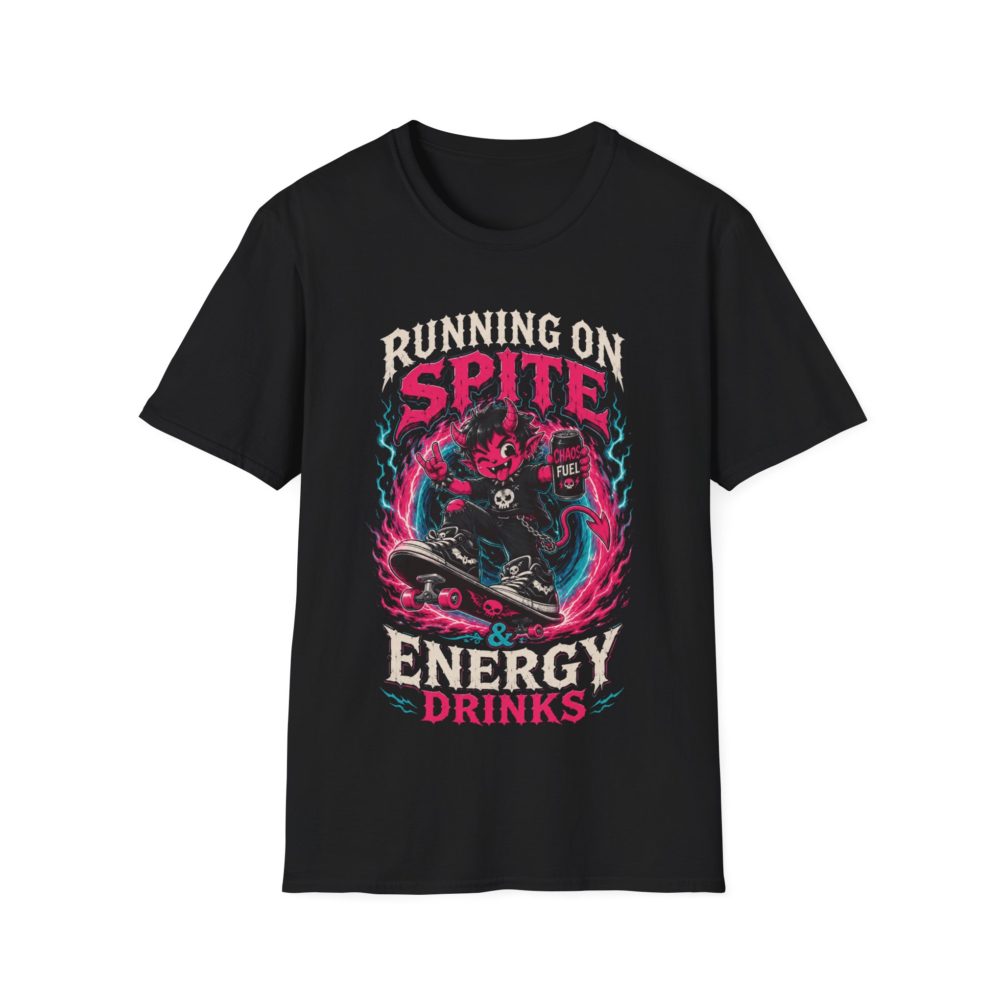 Running On Spite Energy Drink T-Shirt — Retro Neon Monster - Image 5