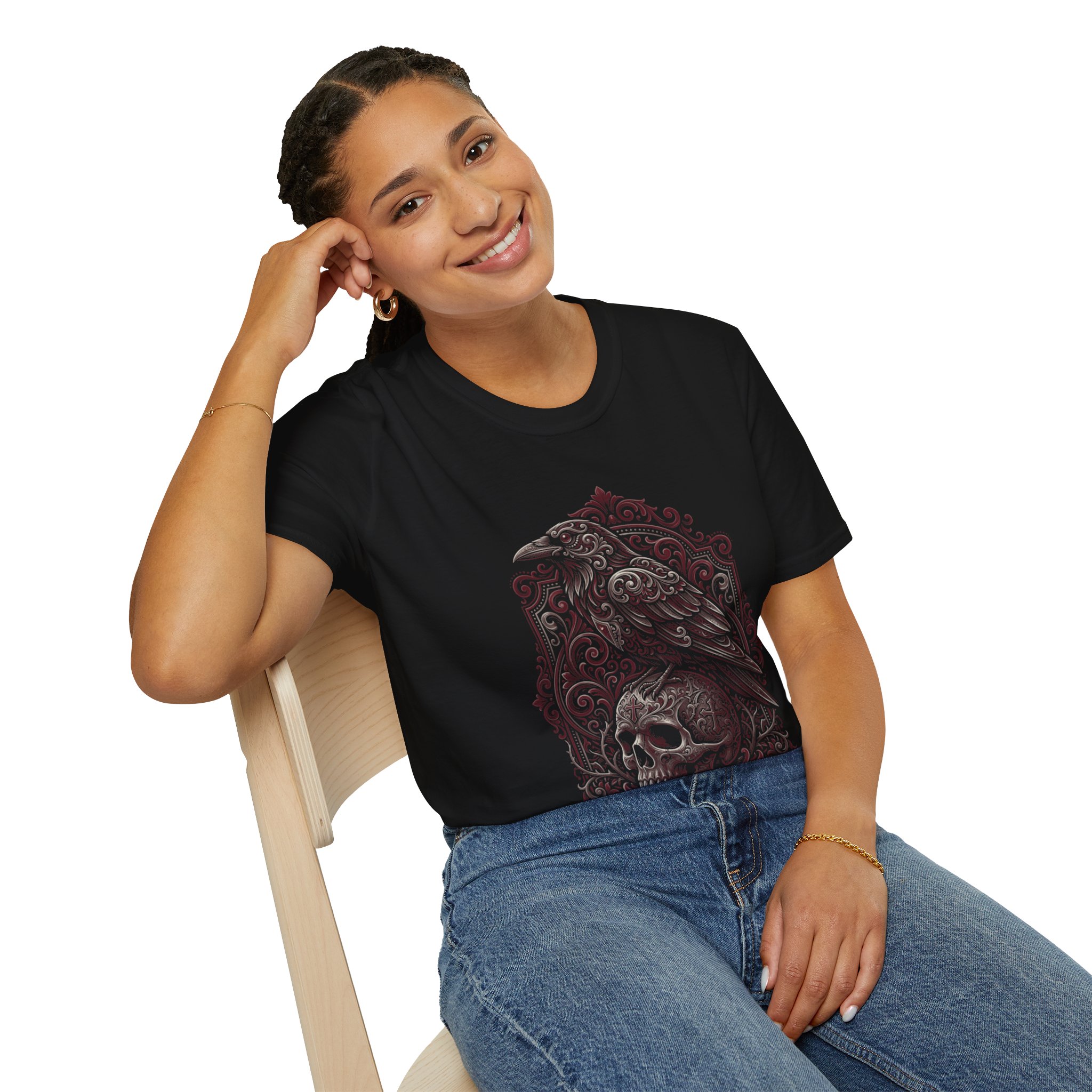 Raven & Skull Gothic T-Shirt — Dark Victorian Raven Graphic Tee - Image 12